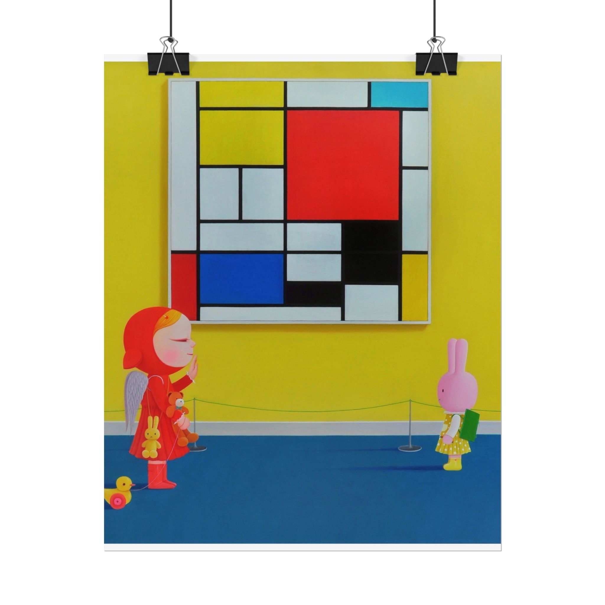 Little Girl with Mondrian Art Poster,  Chinese Contemporary artist - Canvas Print - Artwork for kids