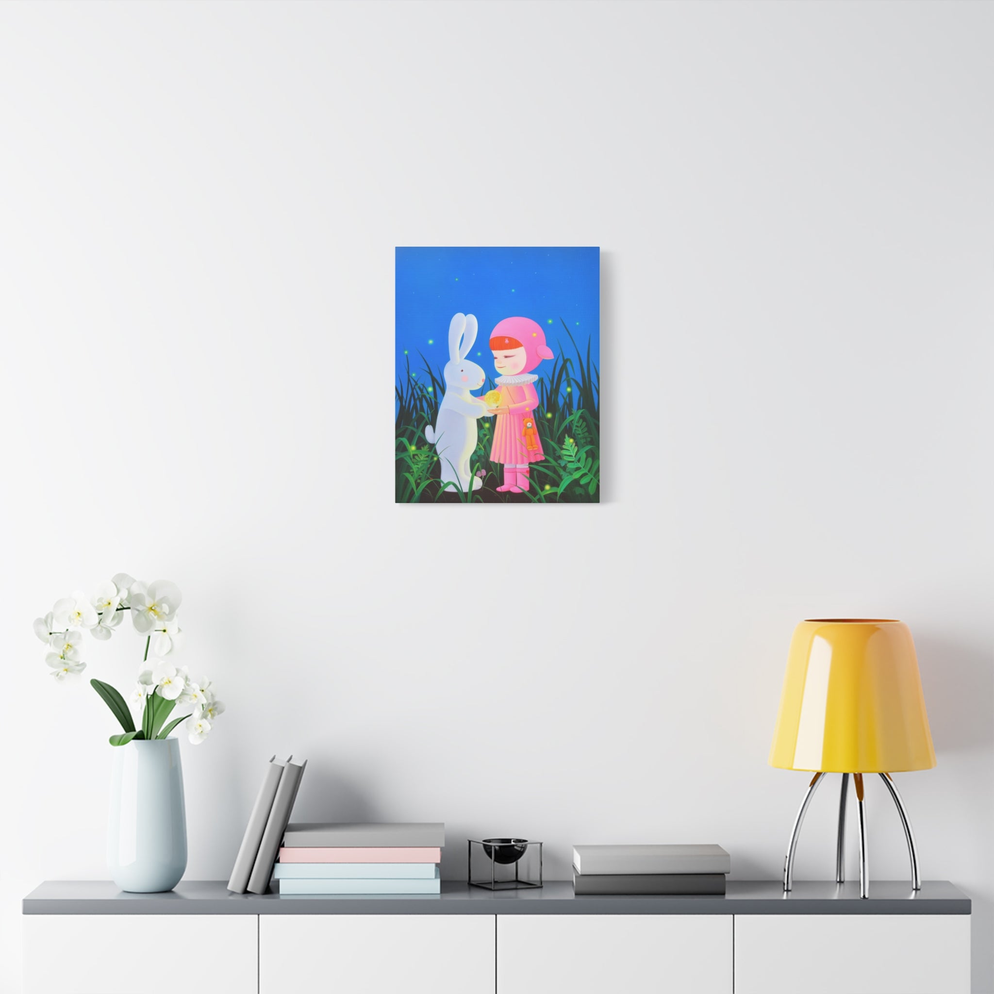 Little Girl, Rabbit & Moon - Chinese Contemporary artist - Canvas Print - Artwork for kids