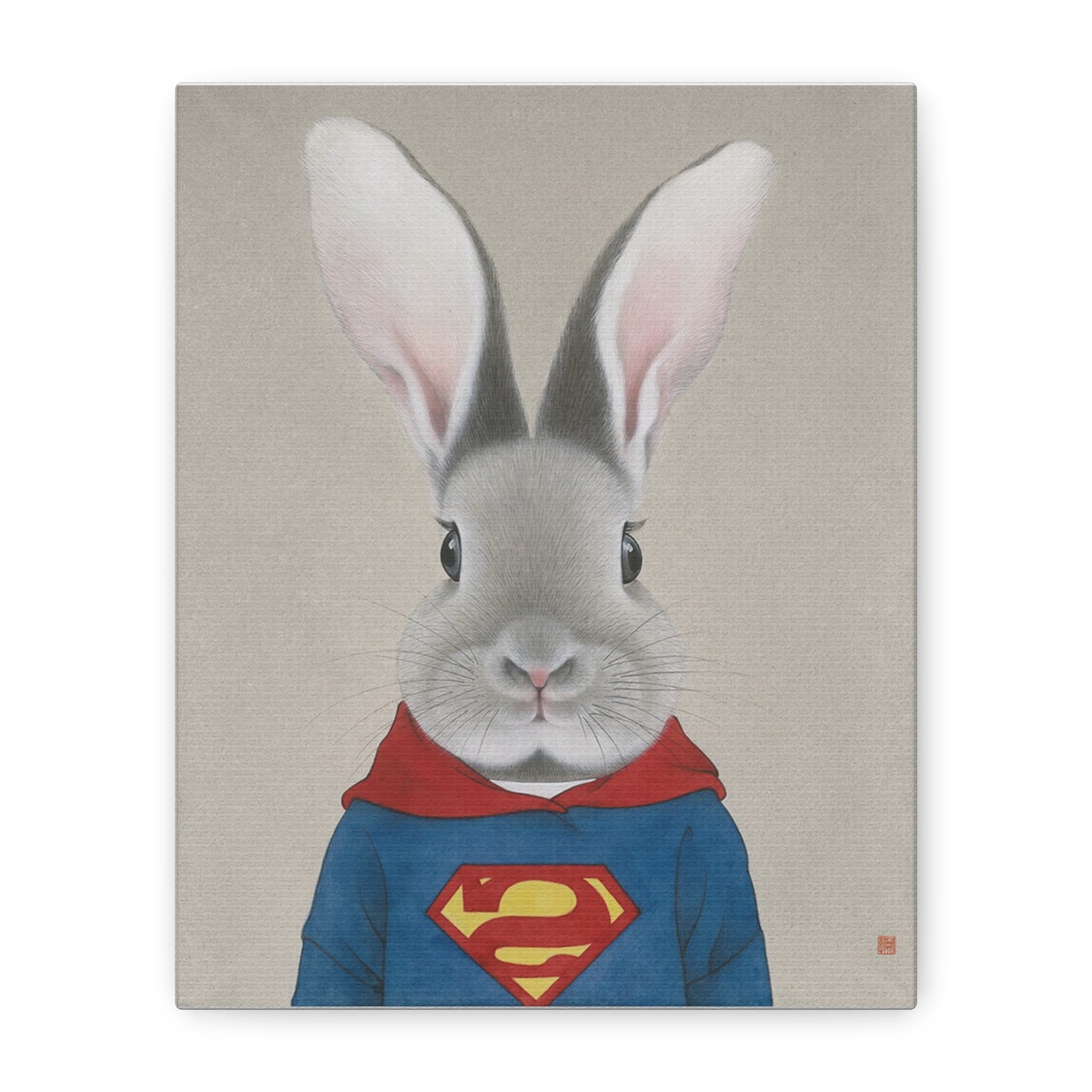 Superman Rabbit Chinese  Contemporary watercolor painting - Canvas Print