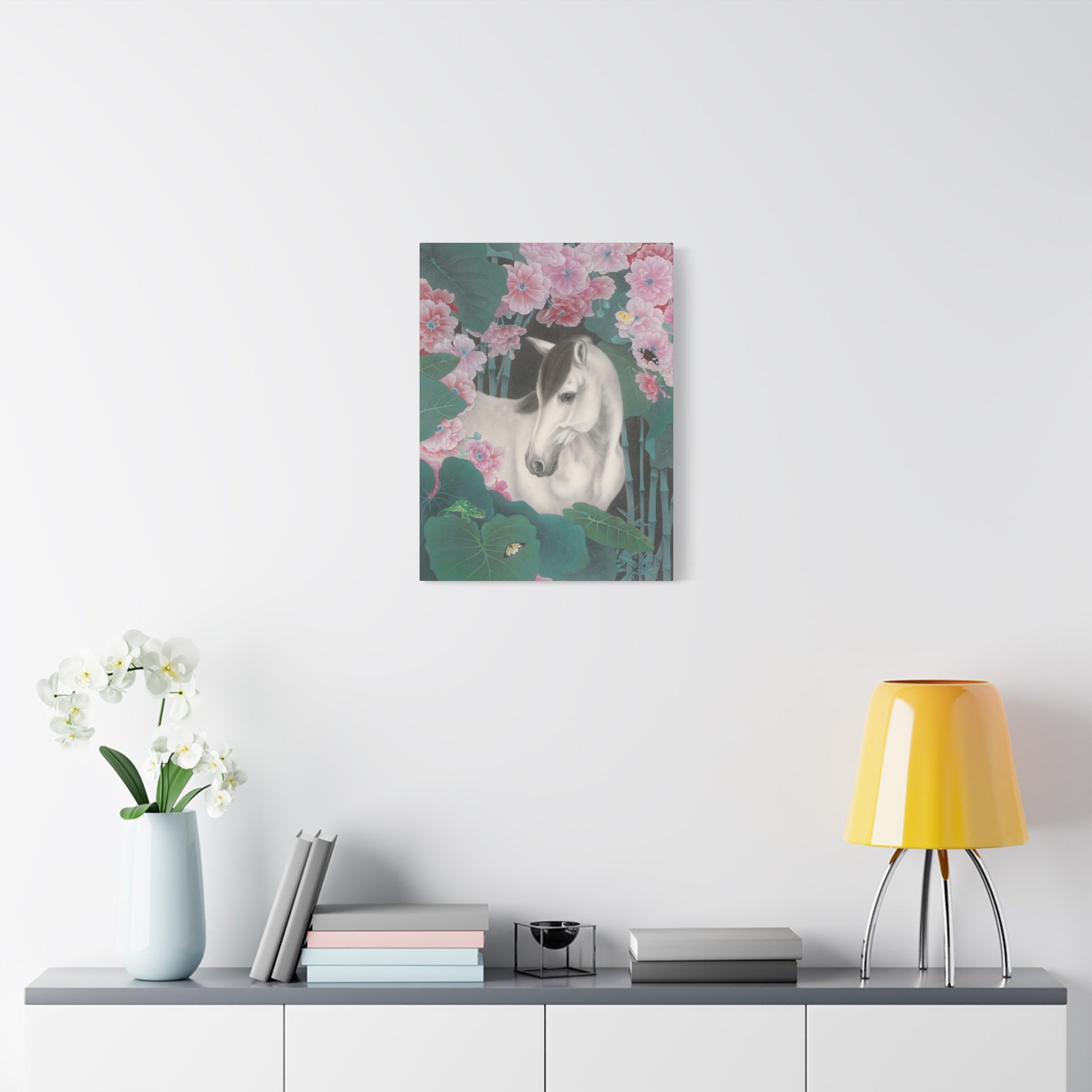 Horse in the Lotus Pond -  Chinese  Contemporary watercolor painting - Canvas Print - Gift for year of Horse