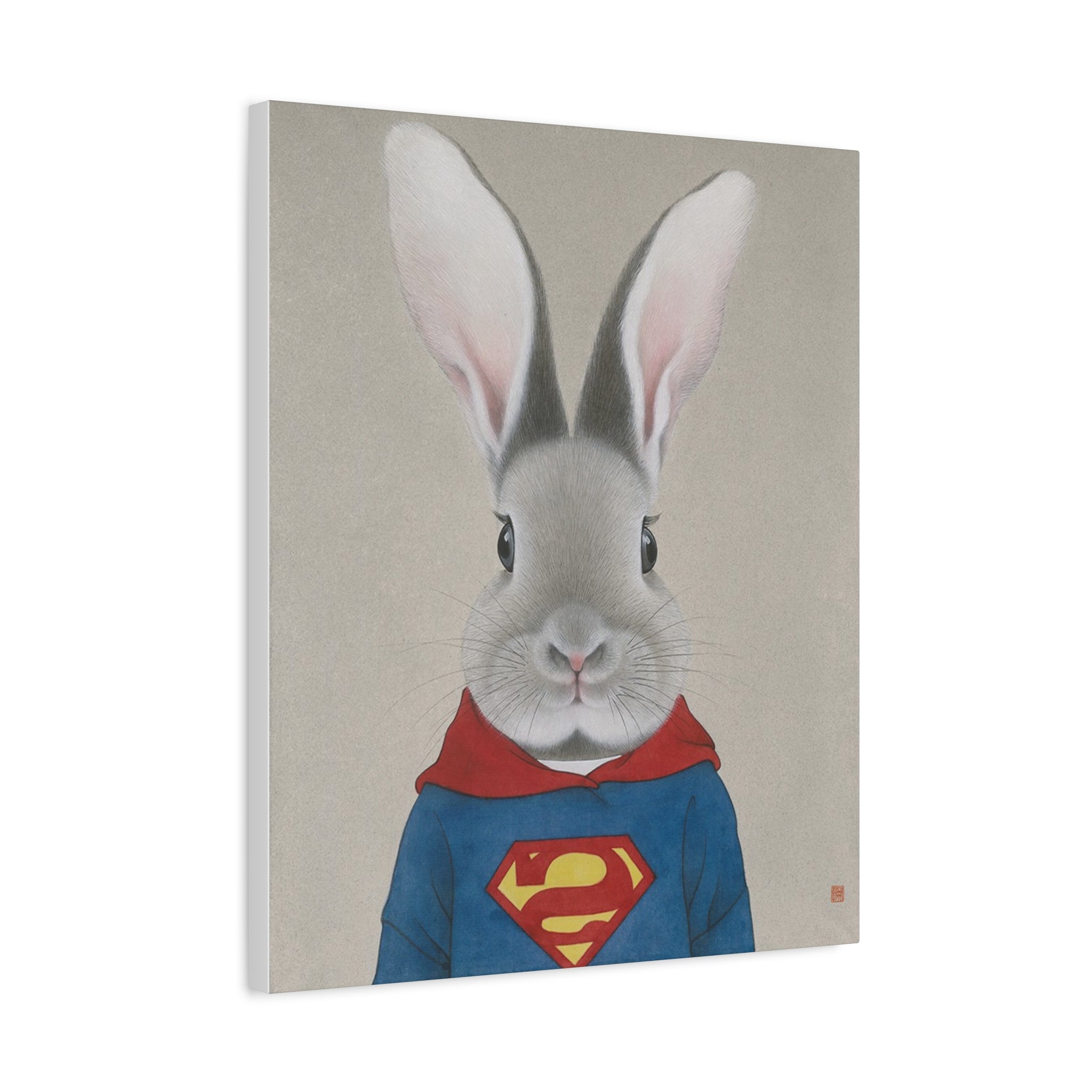 Superman Rabbit Chinese  Contemporary watercolor painting - Canvas Print