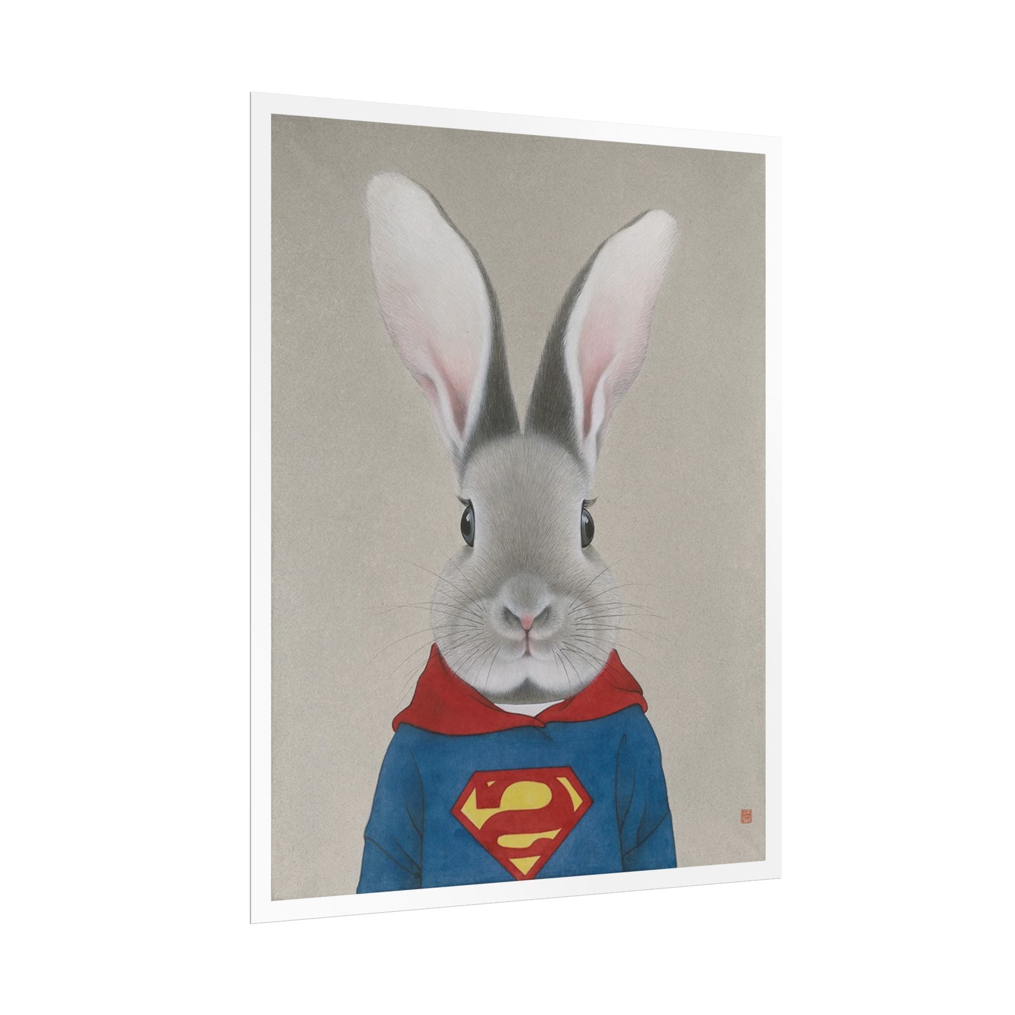 Super Rabbit Art Poster, Cute Animal Decor, Christmas Wall Art, Kids Room Decoration, Gift for Animal Lovers