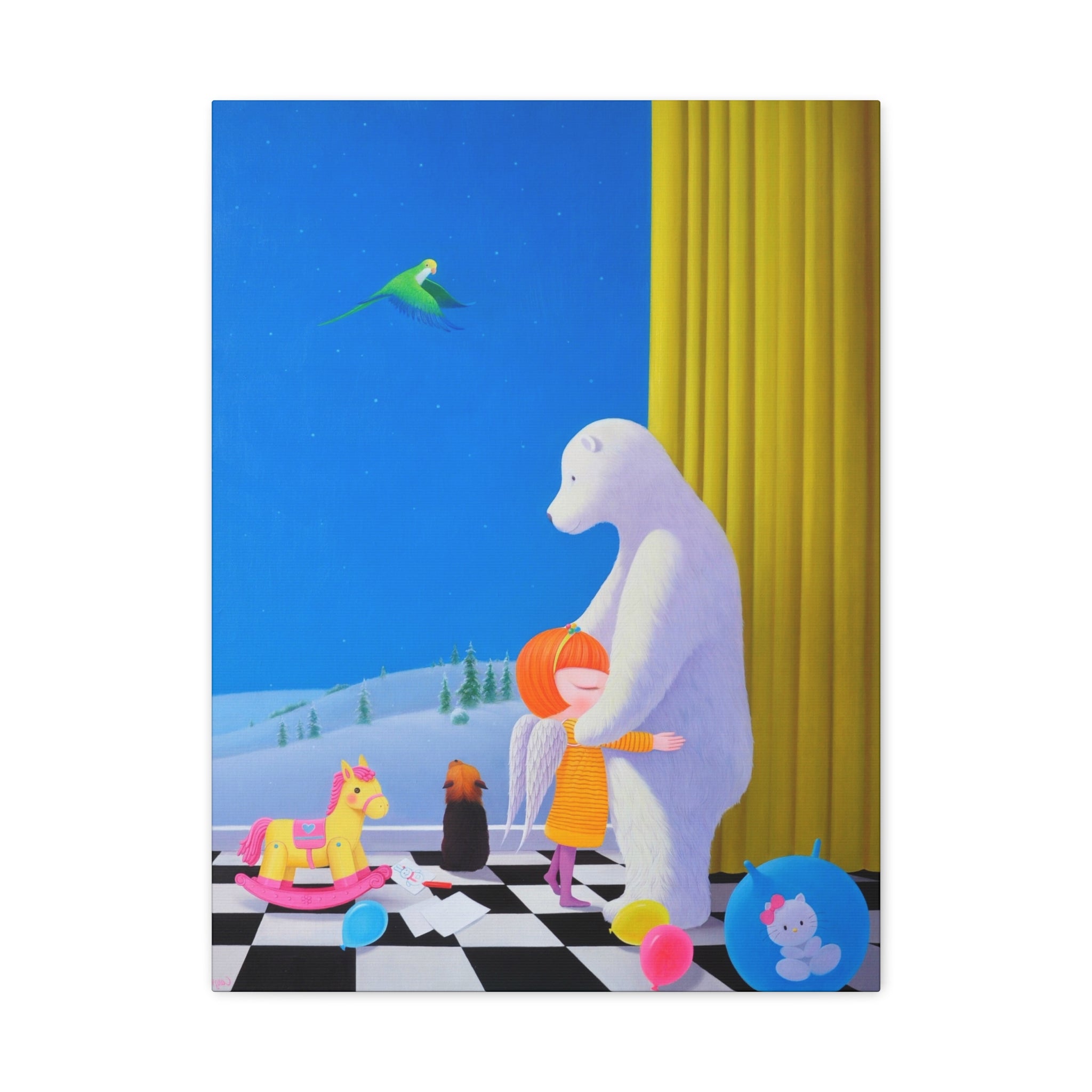 Little Girl with Her Bear -  Chinese  Contemporary artist - Canvas Print - Artwork for kids