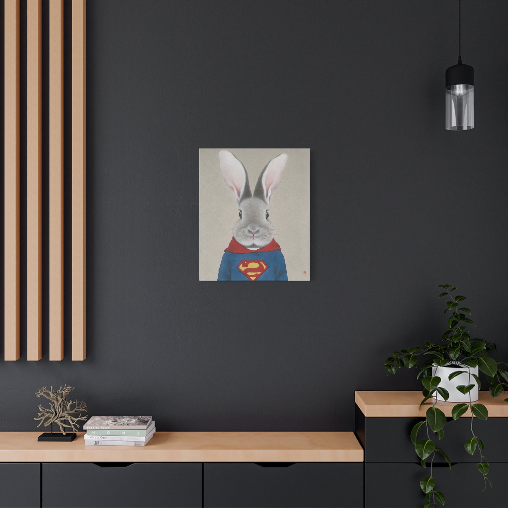 Superman Rabbit Chinese  Contemporary watercolor painting - Canvas Print