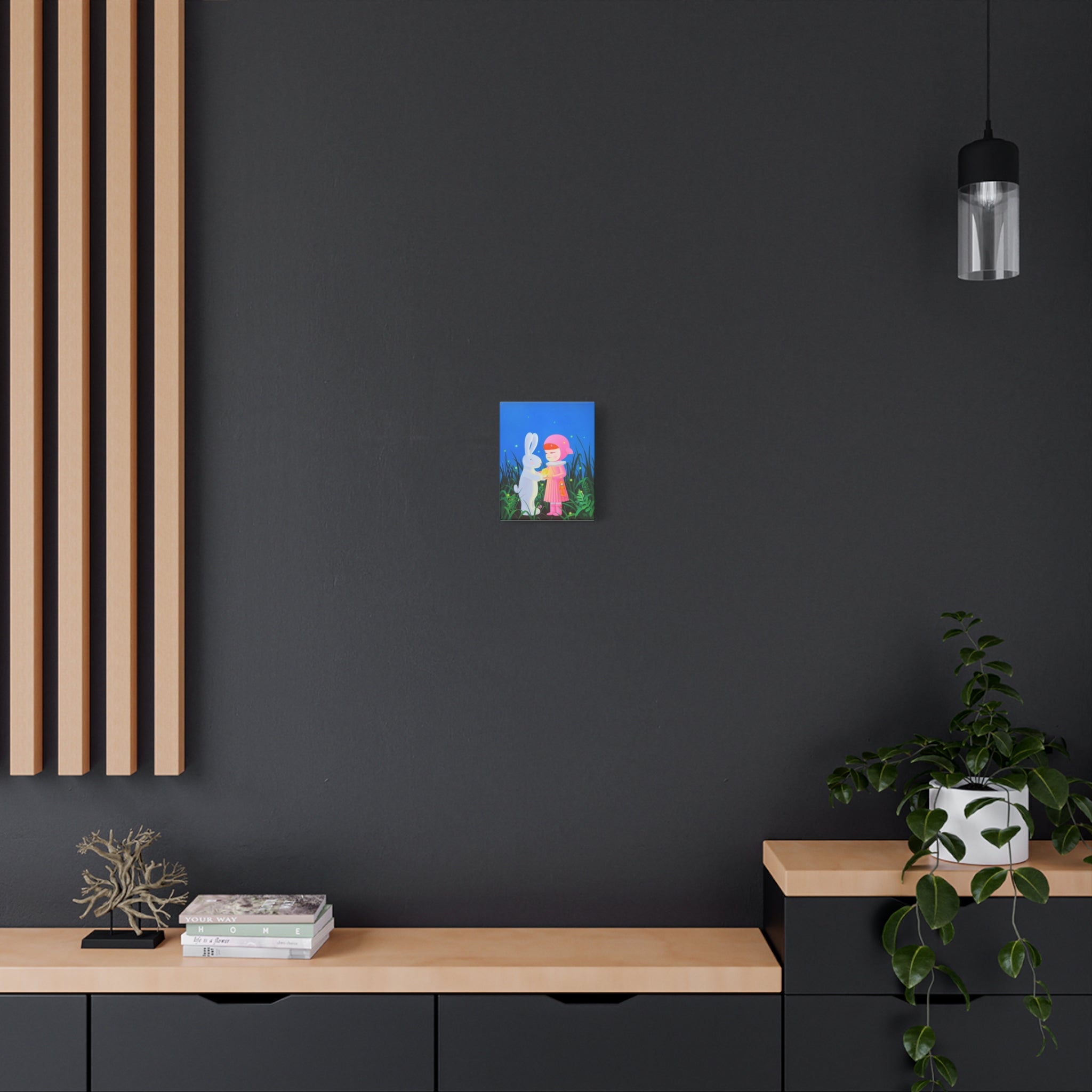 Little Girl, Rabbit & Moon - Chinese Contemporary artist - Canvas Print - Artwork for kids