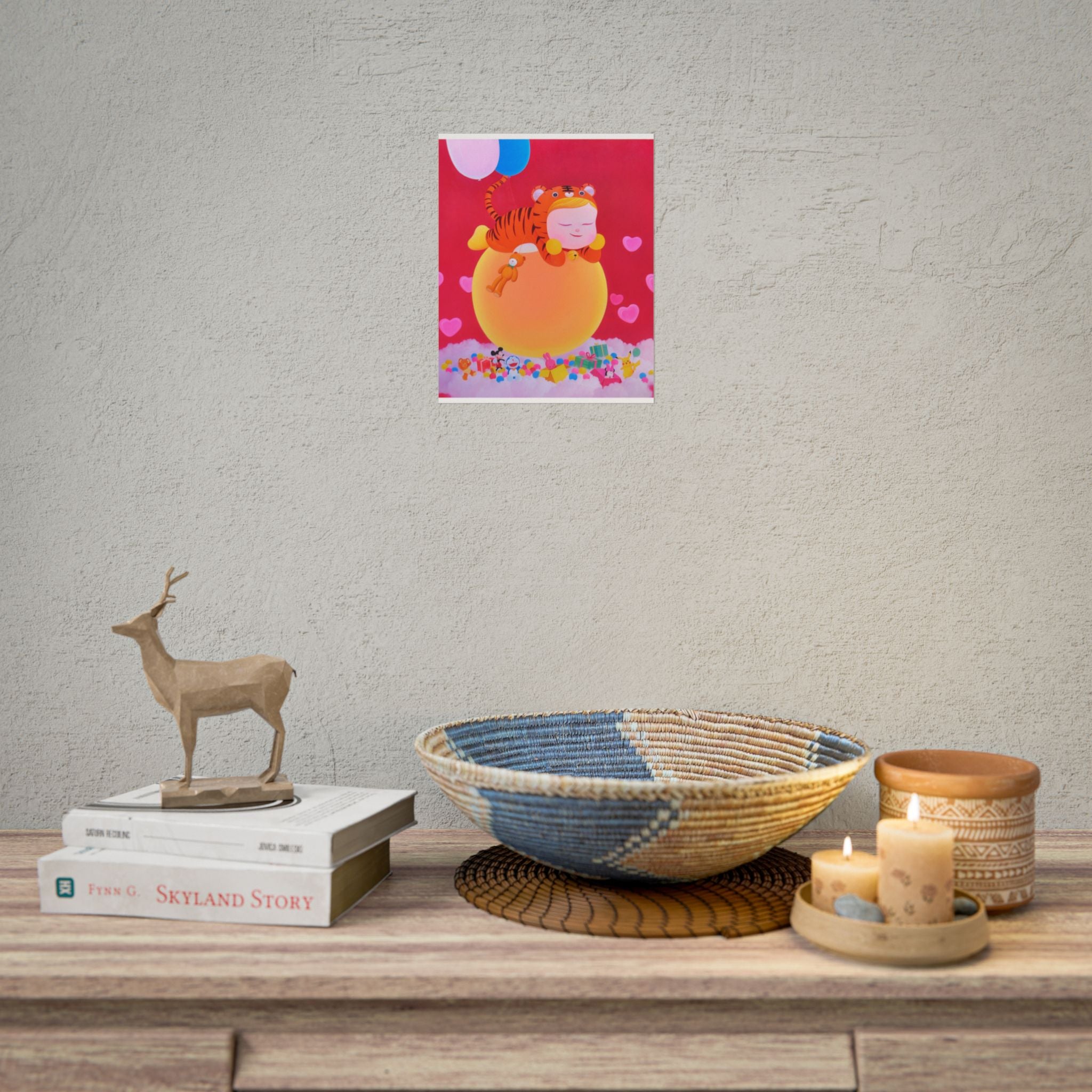 Little Girl with The Teddy Bear Art Poster,  Chinese Contemporary artist - Paper Poster - Artwork for kids