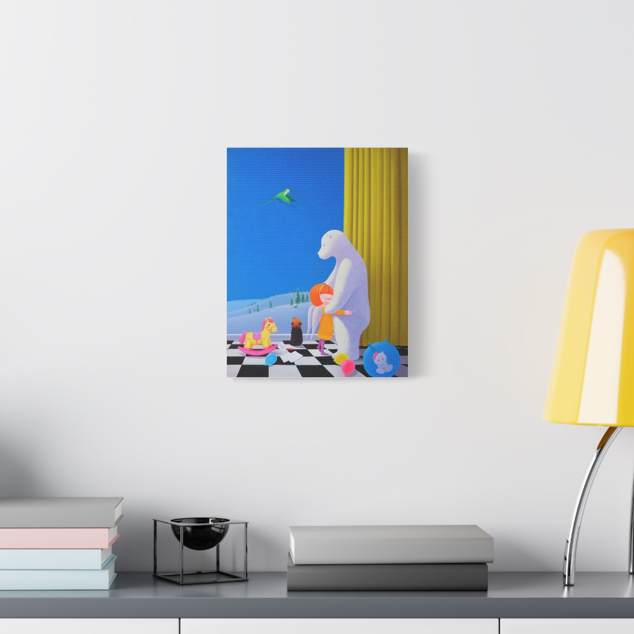 Little Girl with Her Bear -  Chinese  Contemporary artist - Canvas Print - Artwork for kids