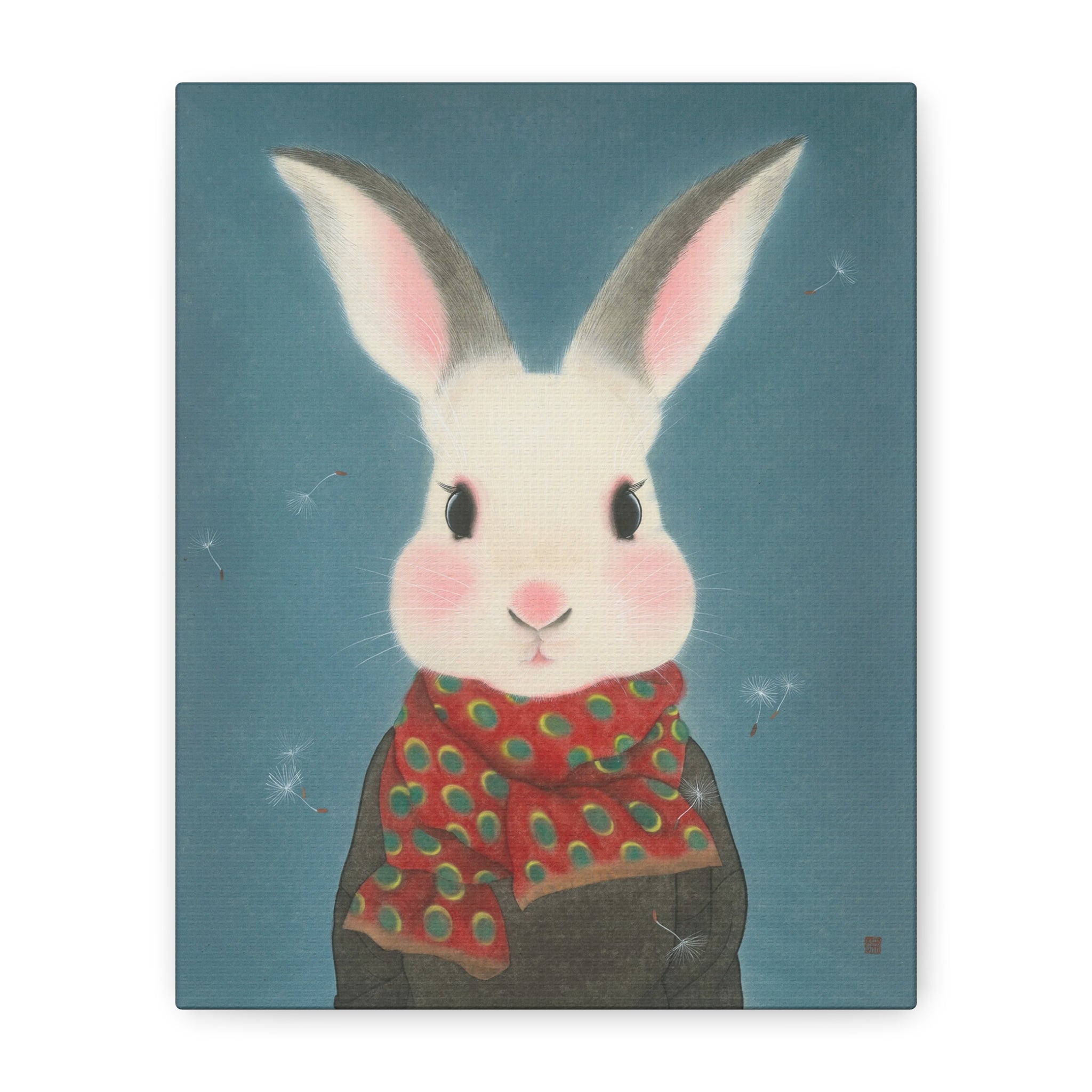 Rabbit with scarf Chinese  Contemporary watercolor painting - Canvas Print