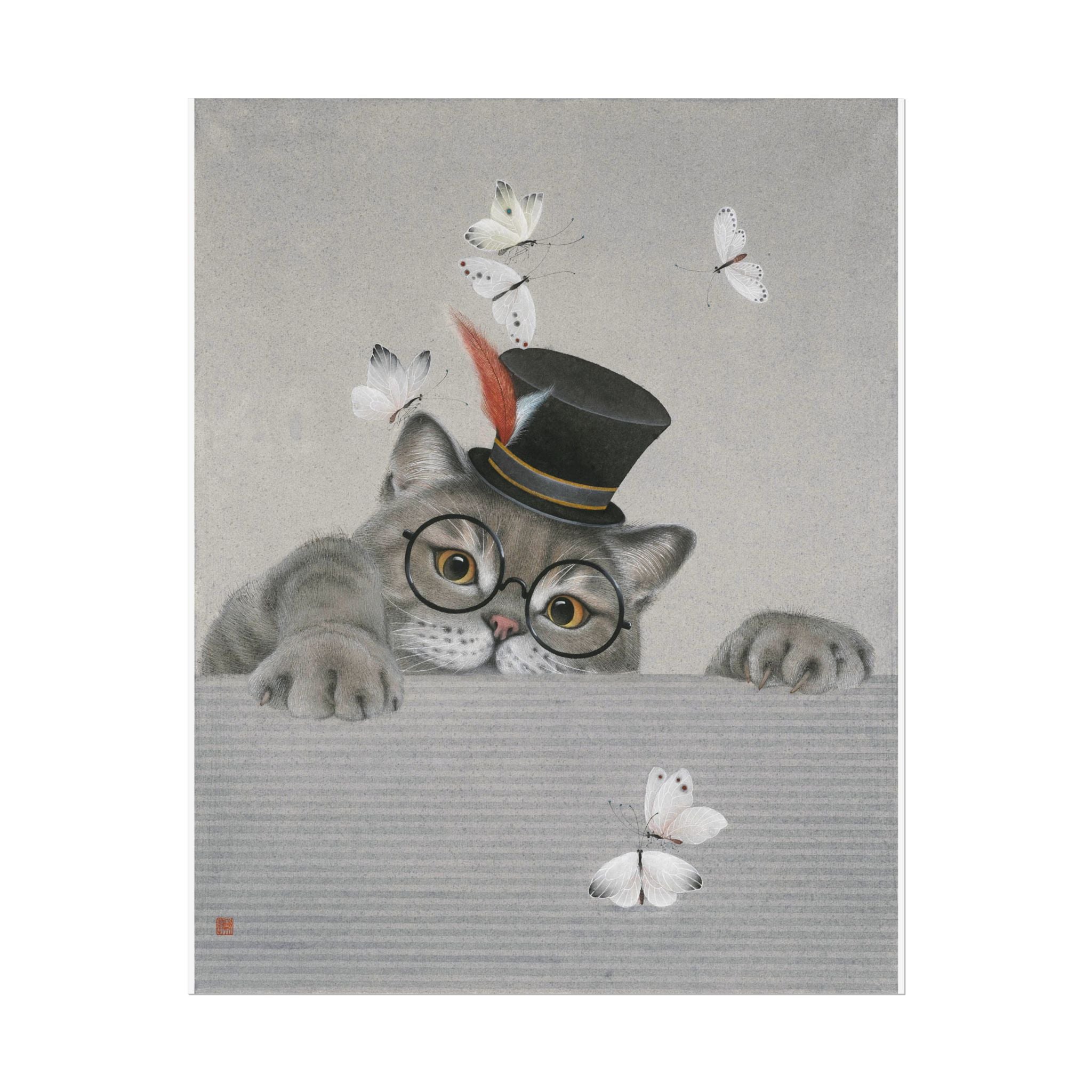 Cat with butterfilies Art Poster, Cute Animal Decor, Christmas Wall Art, Kids Room Decoration, Gift for Animal Lovers