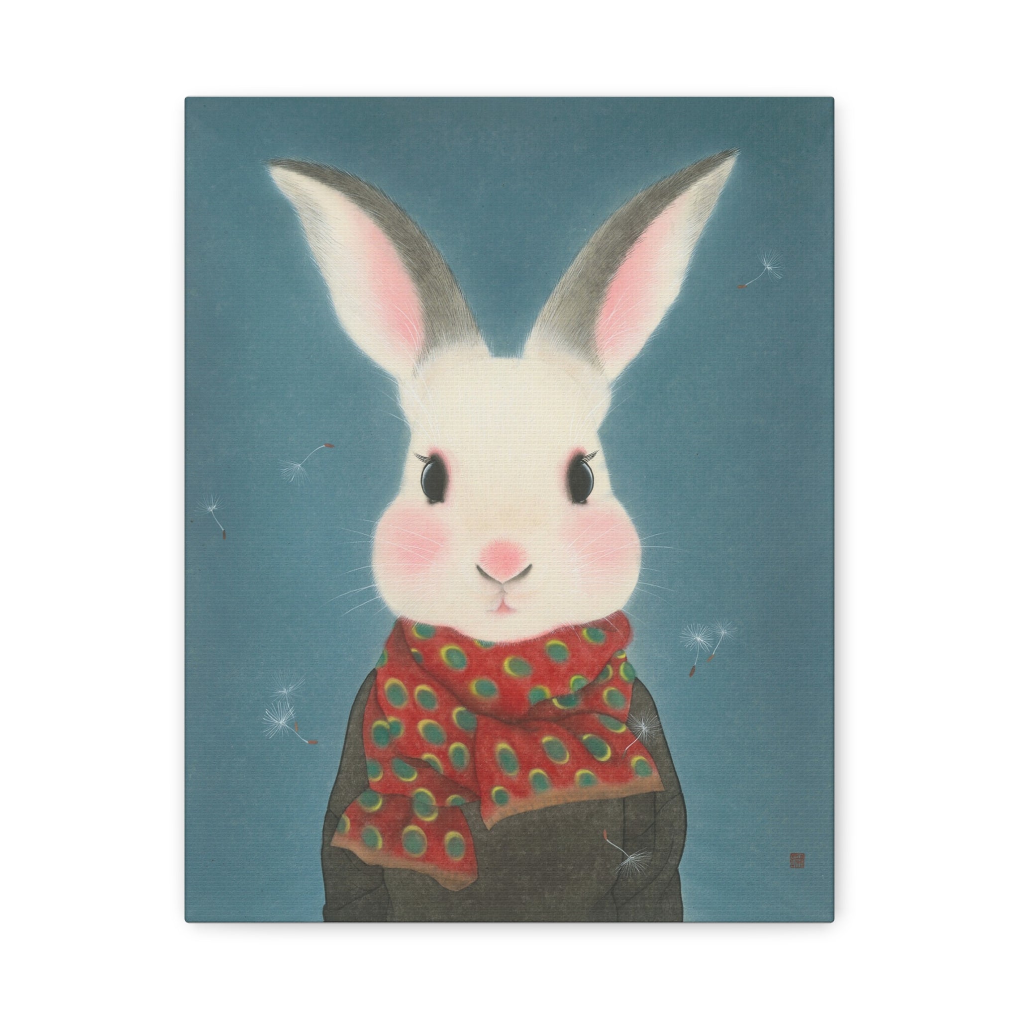 Rabbit with scarf Chinese  Contemporary watercolor painting - Canvas Print