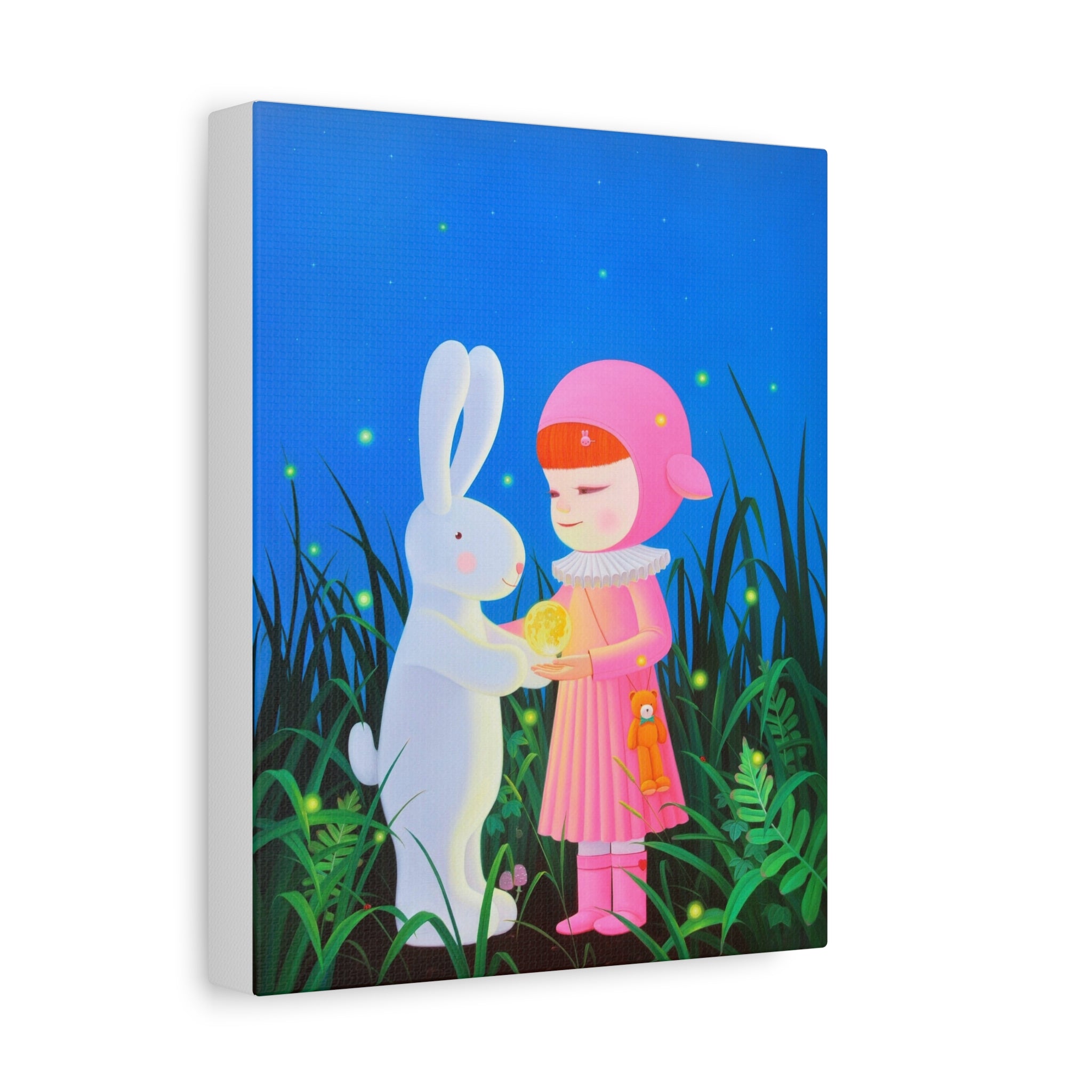 Little Girl, Rabbit & Moon - Chinese Contemporary artist - Canvas Print - Artwork for kids