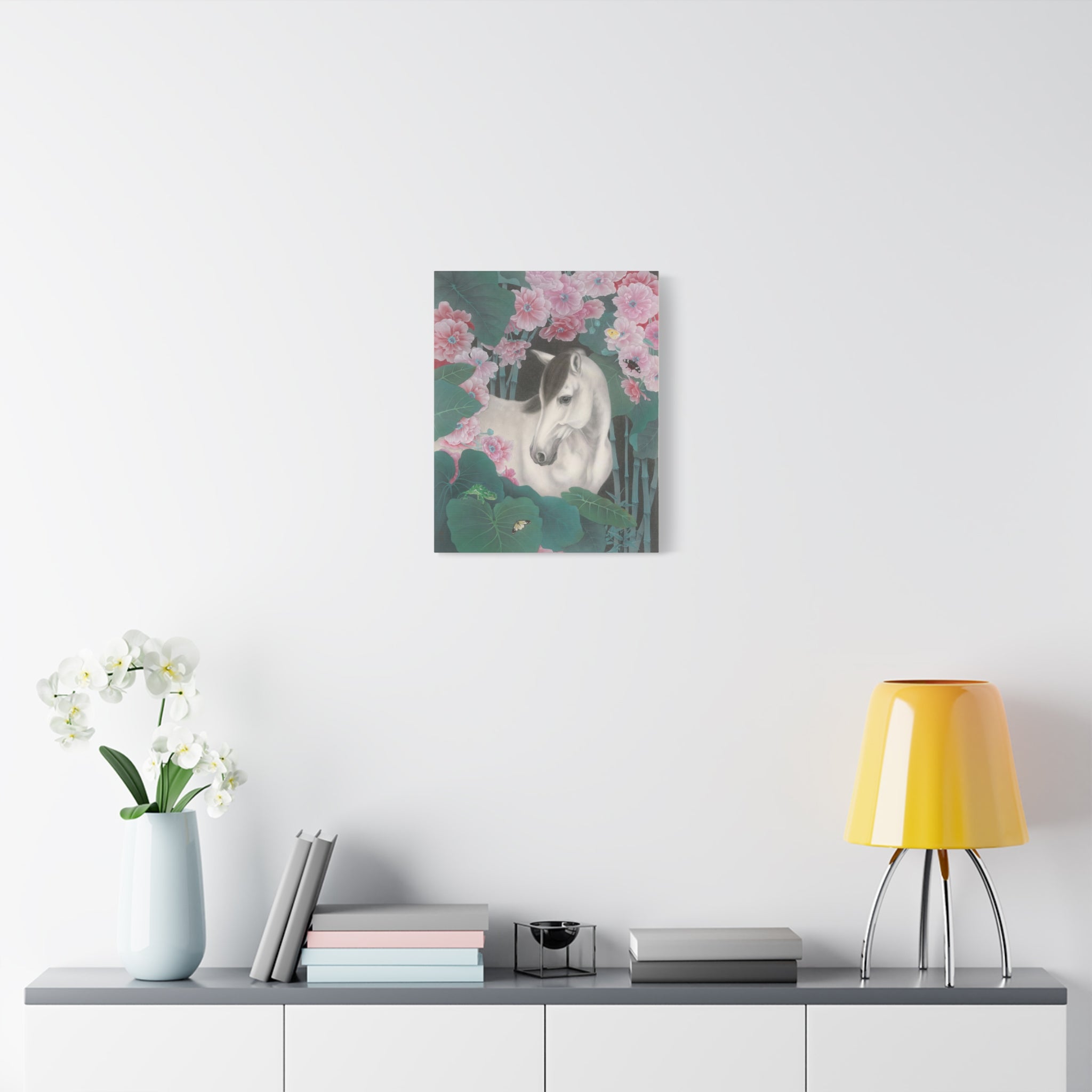 Horse in the Lotus Pond -  Chinese  Contemporary watercolor painting - Canvas Print - Gift for year of Horse