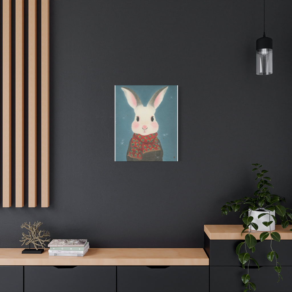 Rabbit with scarf Chinese  Contemporary watercolor painting - Canvas Print