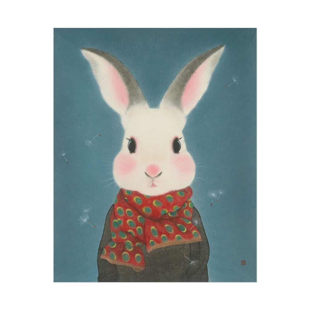 Rabbit with Scarf Art Poster, Cute Animal Decor, Christmas Wall Art, Kids Room Decoration, Gift for Animal Lovers