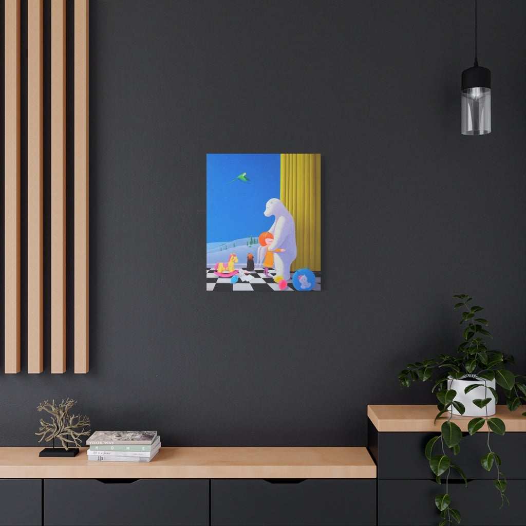 Little Girl with Her Bear -  Chinese  Contemporary artist - Canvas Print - Artwork for kids