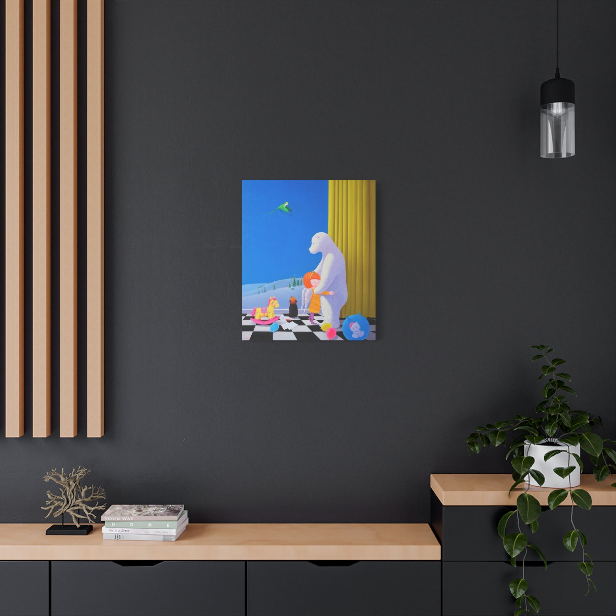 Little Girl with Her Bear -  Chinese  Contemporary artist - Canvas Print - Artwork for kids