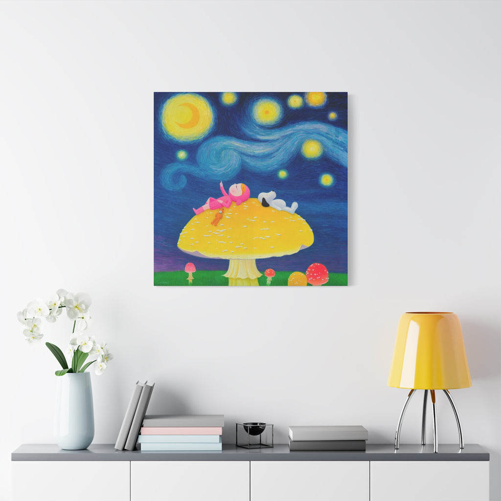 Little Girl with The Starry Night - Chinese Contemporary artist - Canvas Print - Artwork for kids