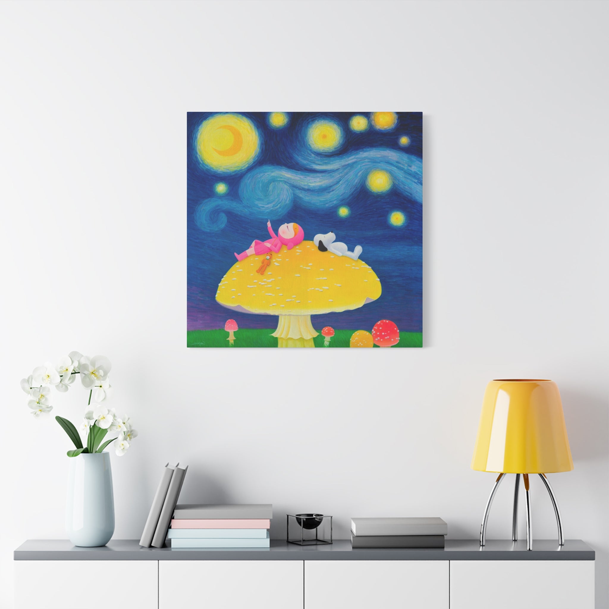 Little Girl with The Starry Night - Chinese Contemporary artist - Canvas Print - Artwork for kids