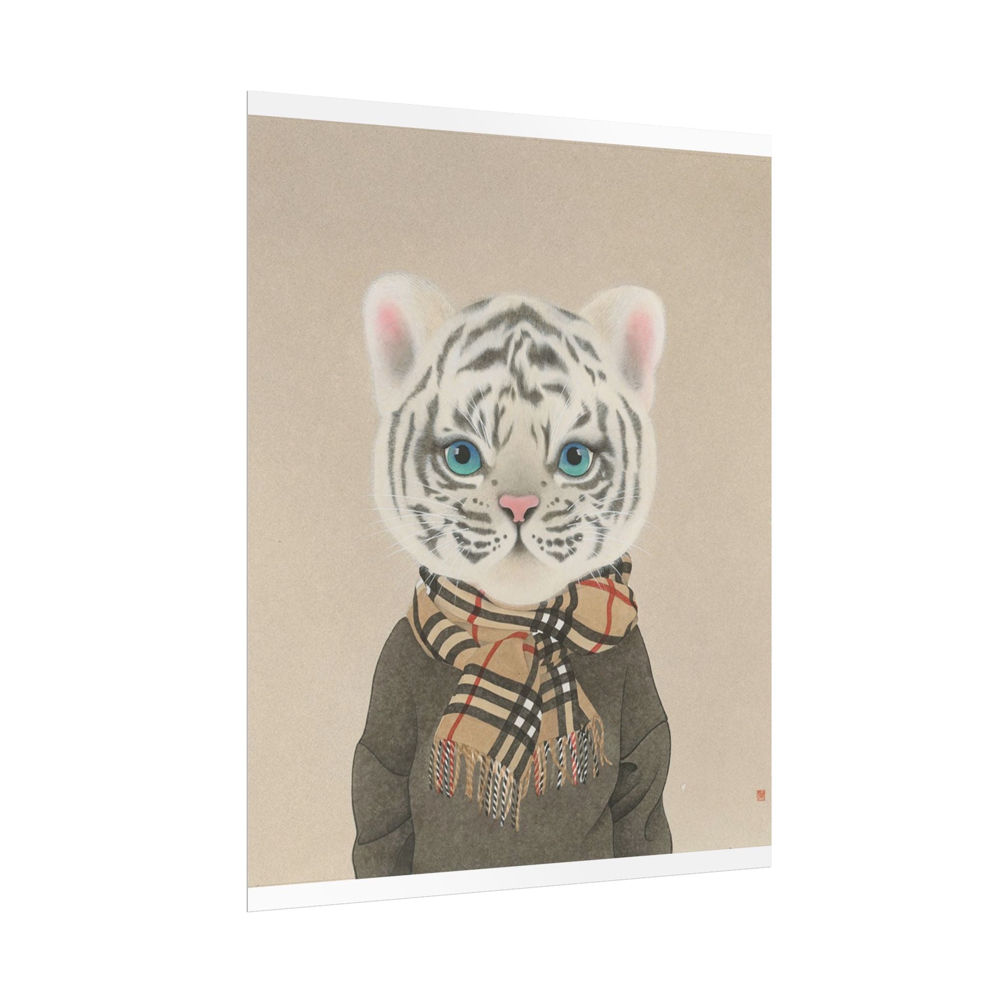 Tiger with Scarf Art Poster, Cute Animal Decor, Christmas Wall Art, Kids Room Decoration, Gift for Animal Lovers