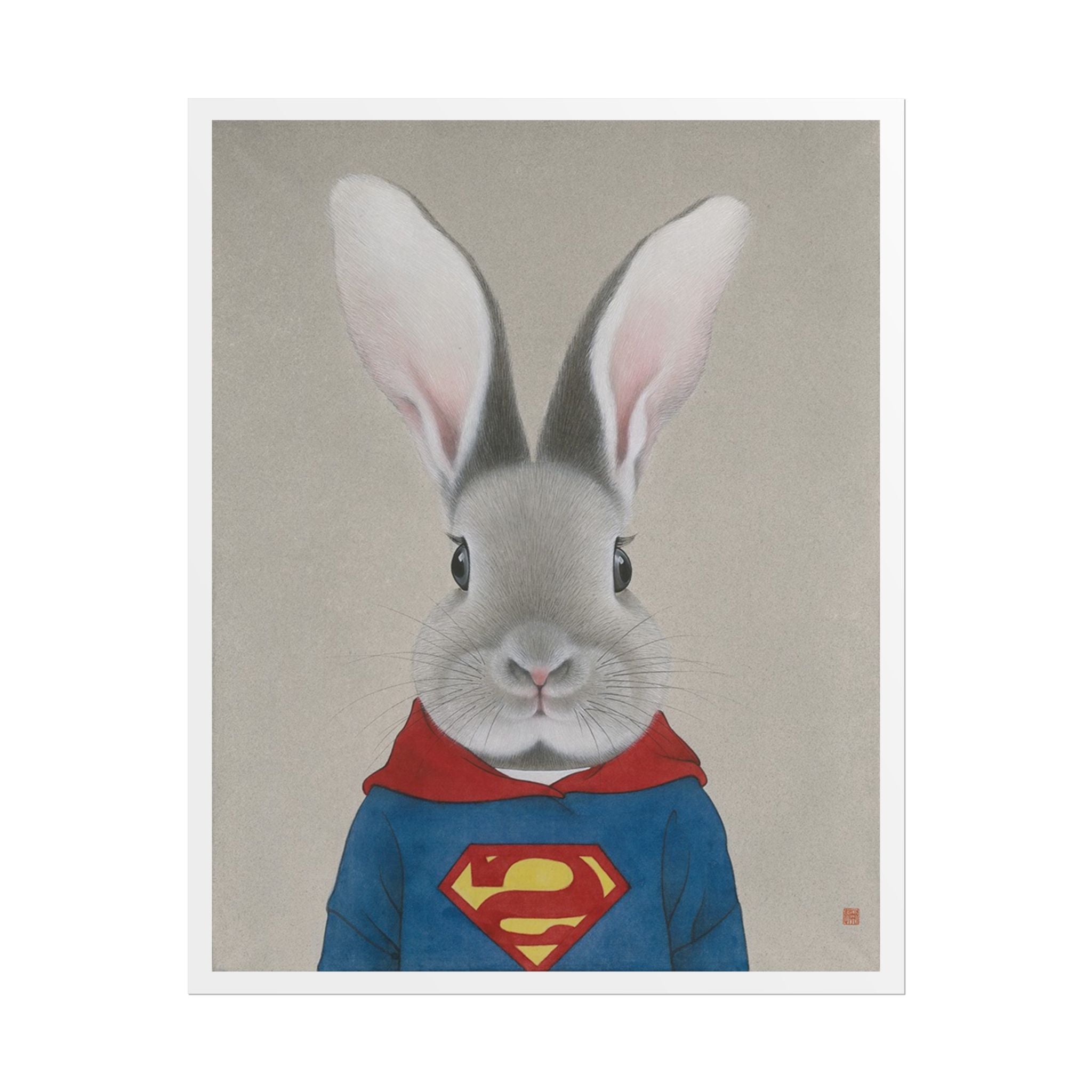 Super Rabbit Art Poster, Cute Animal Decor, Christmas Wall Art, Kids Room Decoration, Gift for Animal Lovers