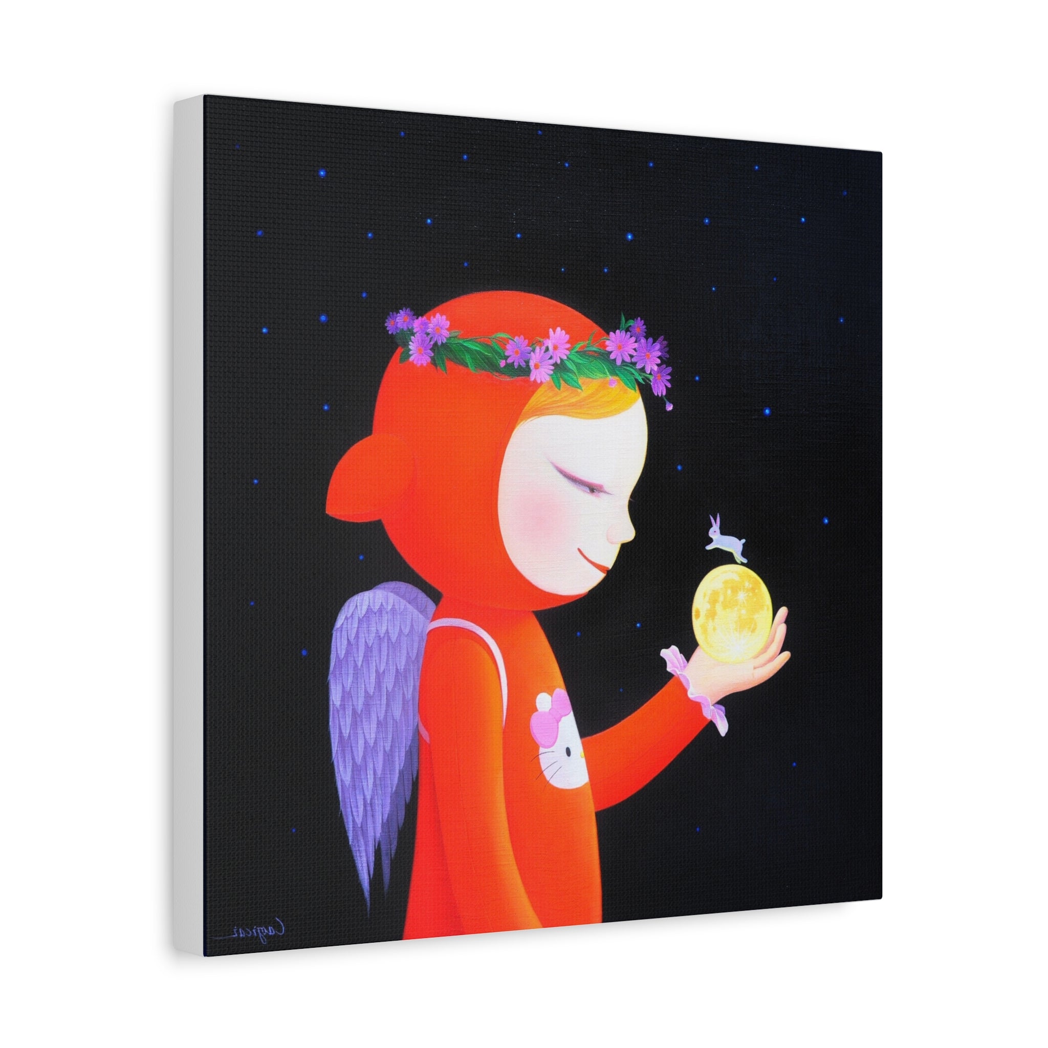 Little Girl with the Moon - Chinese Contemporary artist - Canvas Print - Artwork for kids