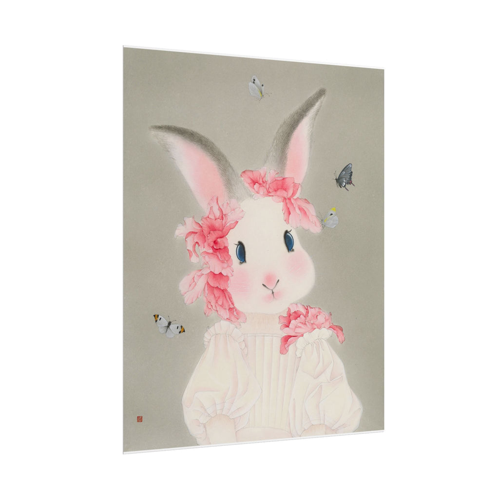 Rabbit with flowers Art Poster, Cute Animal Decor, Christmas Wall Art, Kids Room Decoration, Gift for Animal Lovers
