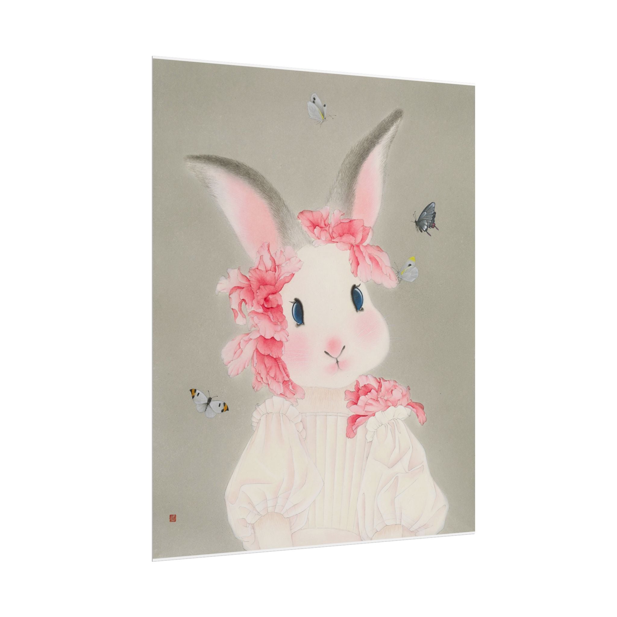 Rabbit with flowers Art Poster, Cute Animal Decor, Christmas Wall Art, Kids Room Decoration, Gift for Animal Lovers