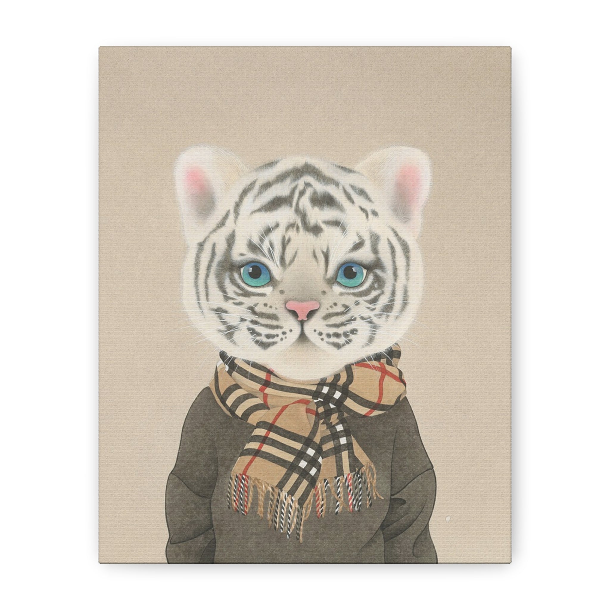 Tiger with scarf -  Chinese  Contemporary watercolor painting - Canvas Print
