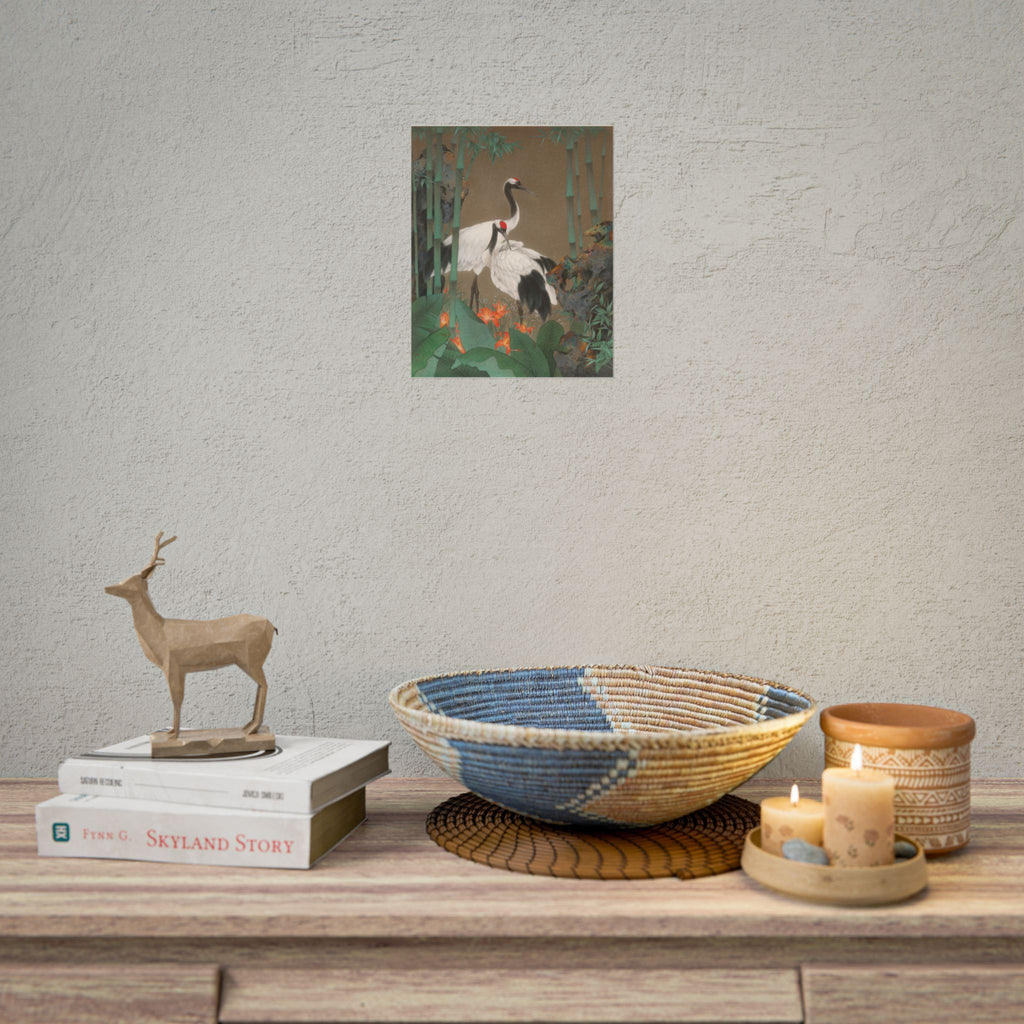 Red-crowned Crane Art Poster, Cute Animal Decor, Christmas Wall Art, Kids Room Decoration, Gift for Animal Lovers