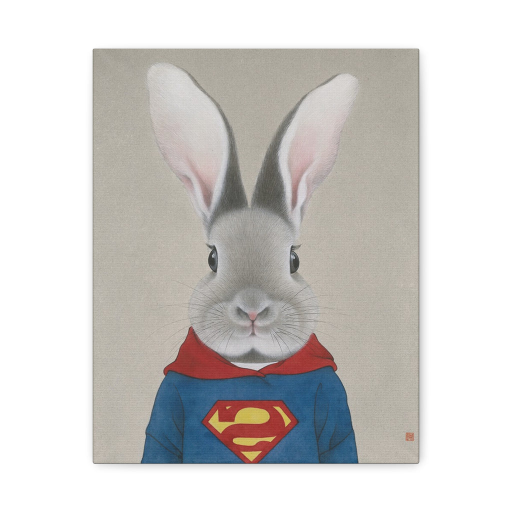 Superman Rabbit Chinese  Contemporary watercolor painting - Canvas Print