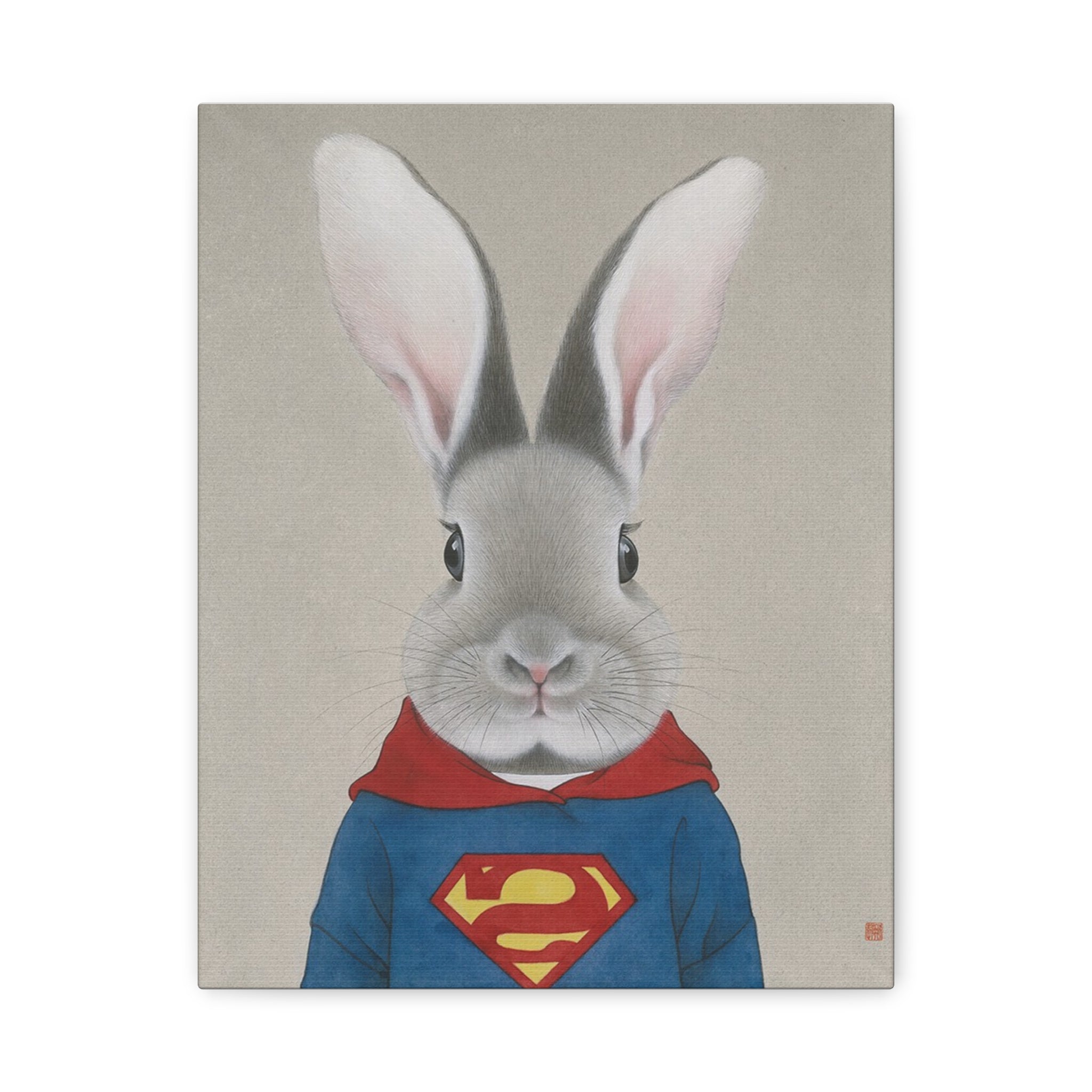 Superman Rabbit Chinese  Contemporary watercolor painting - Canvas Print