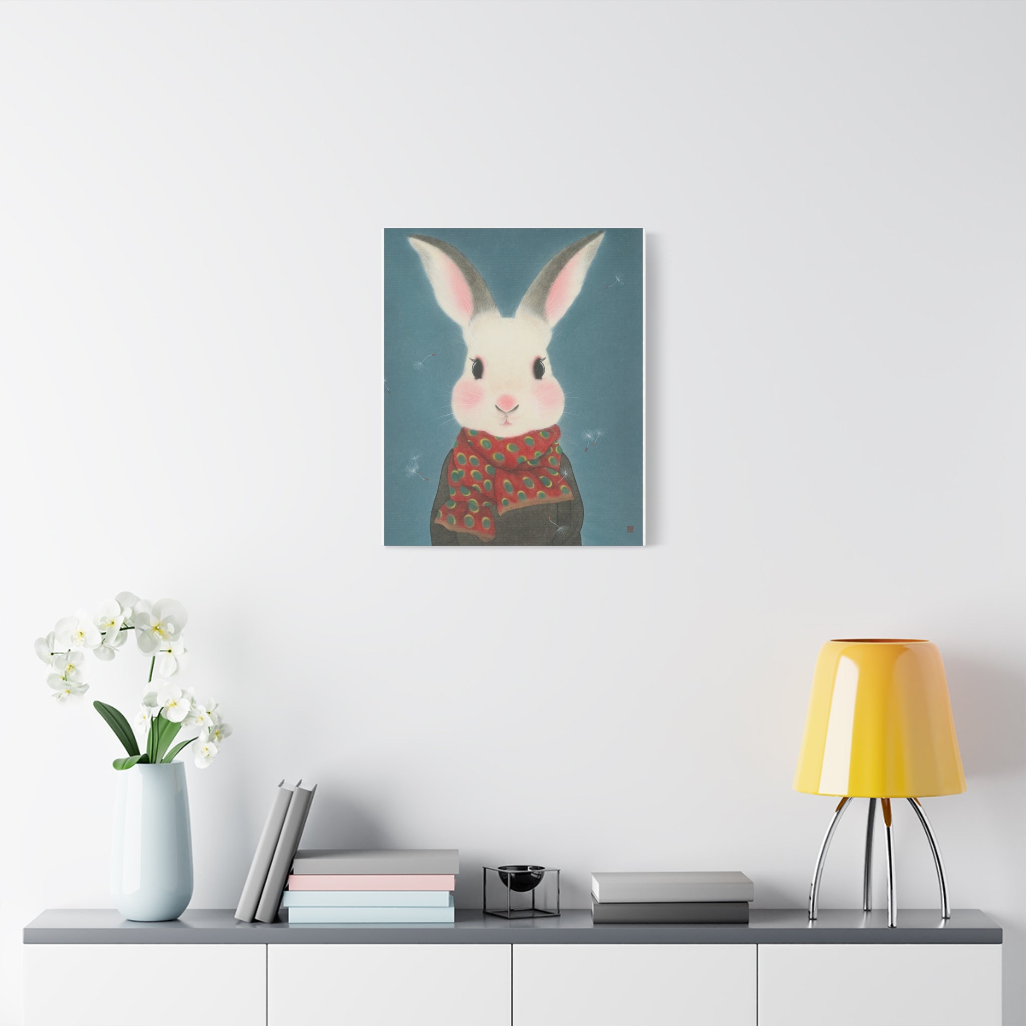 Rabbit with scarf Chinese  Contemporary watercolor painting - Canvas Print