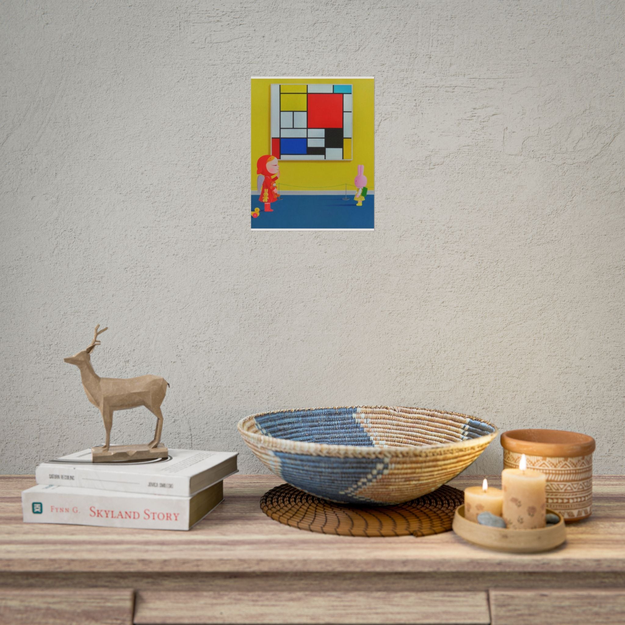 Little Girl with Mondrian Art Poster,  Chinese Contemporary artist - Canvas Print - Artwork for kids