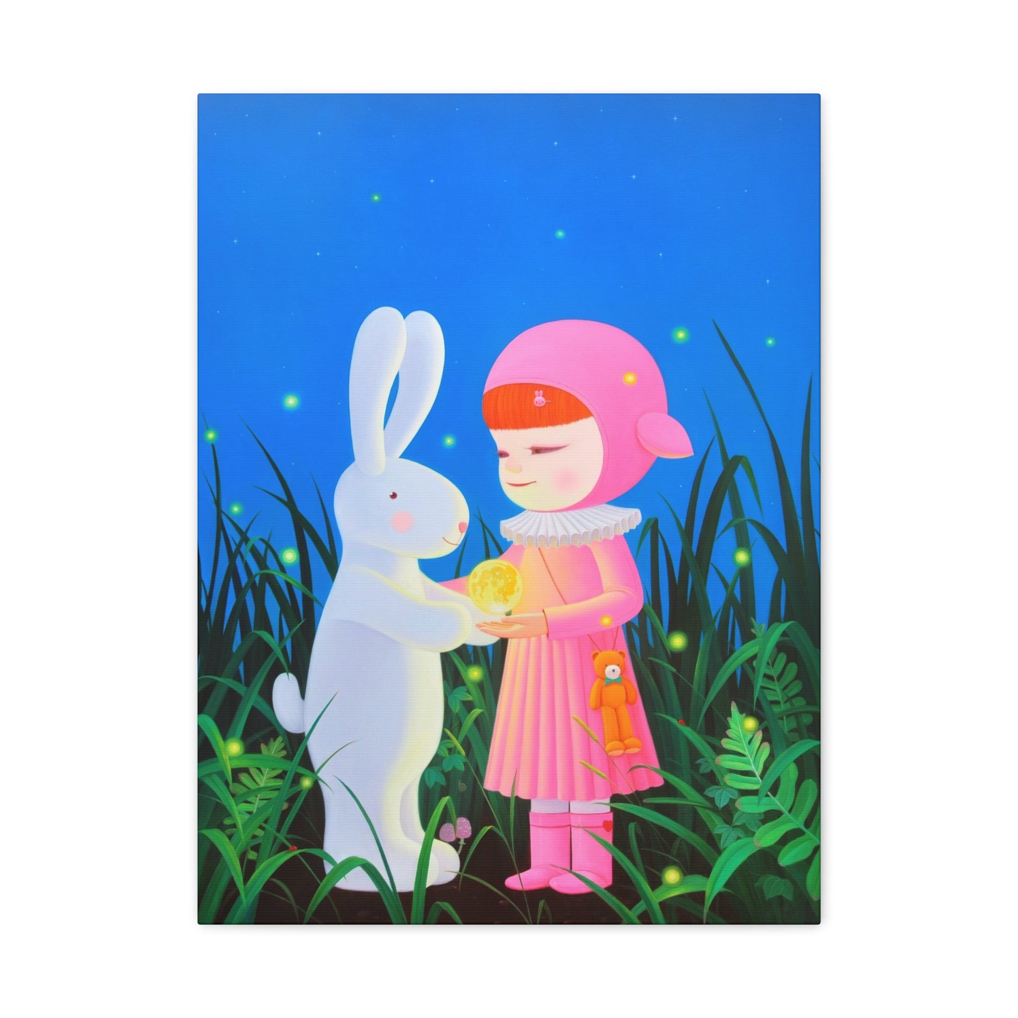 Little Girl, Rabbit & Moon - Chinese Contemporary artist - Canvas Print - Artwork for kids