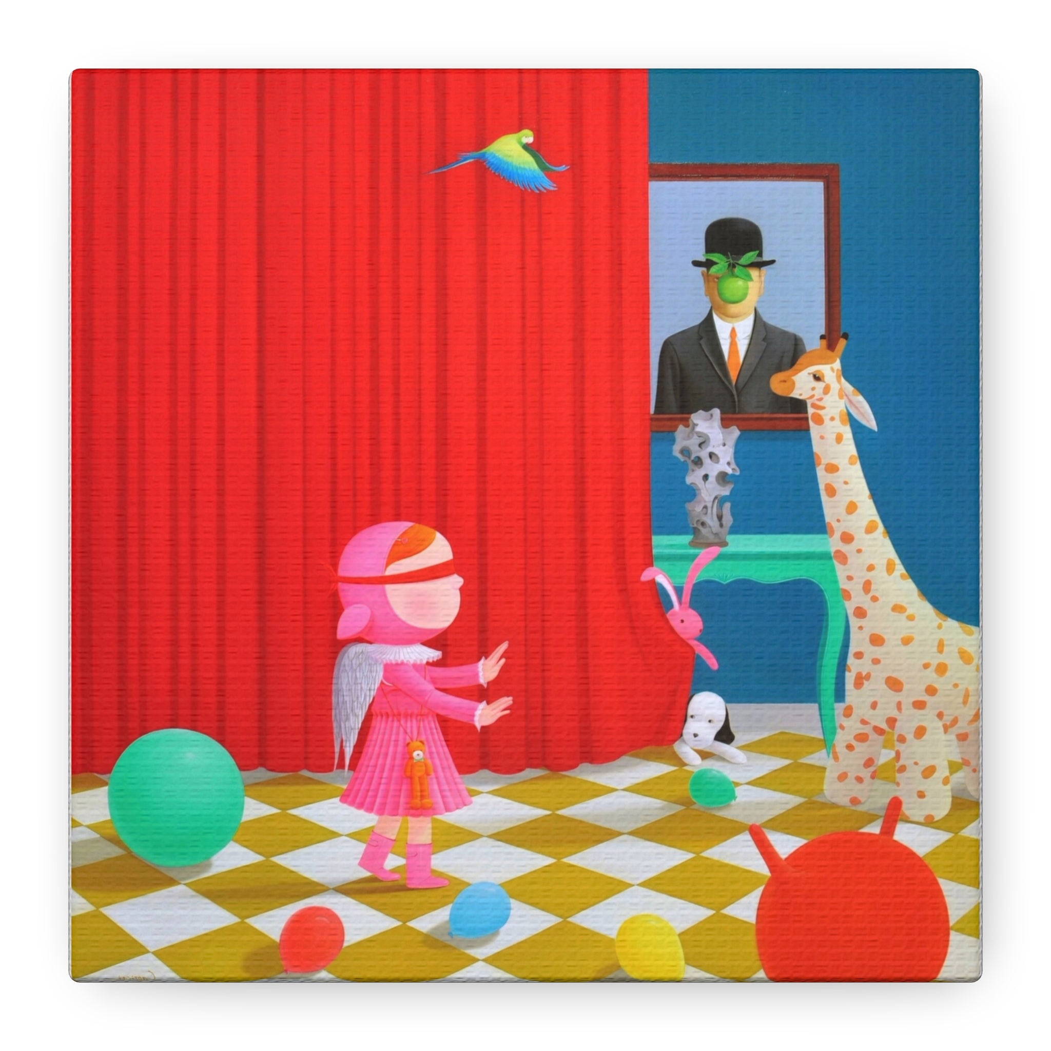 Little Girl with Magritte - Chinese Contemporary artist - Canvas Print - Artwork for kids