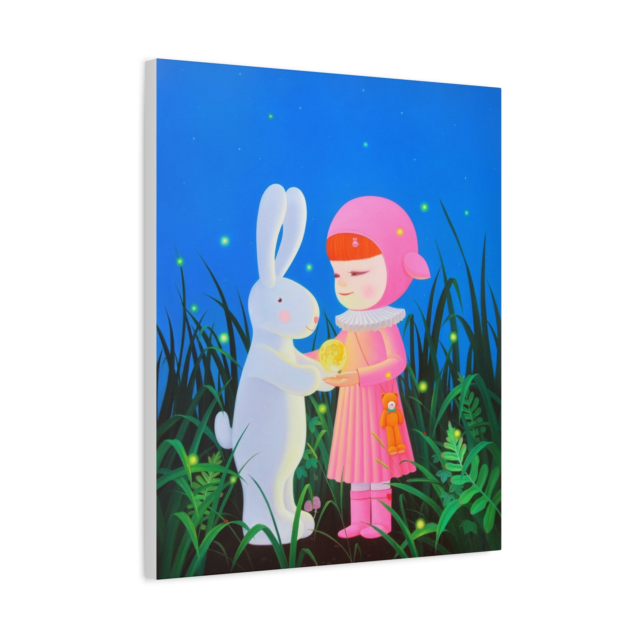 Little Girl, Rabbit & Moon - Chinese Contemporary artist - Canvas Print - Artwork for kids