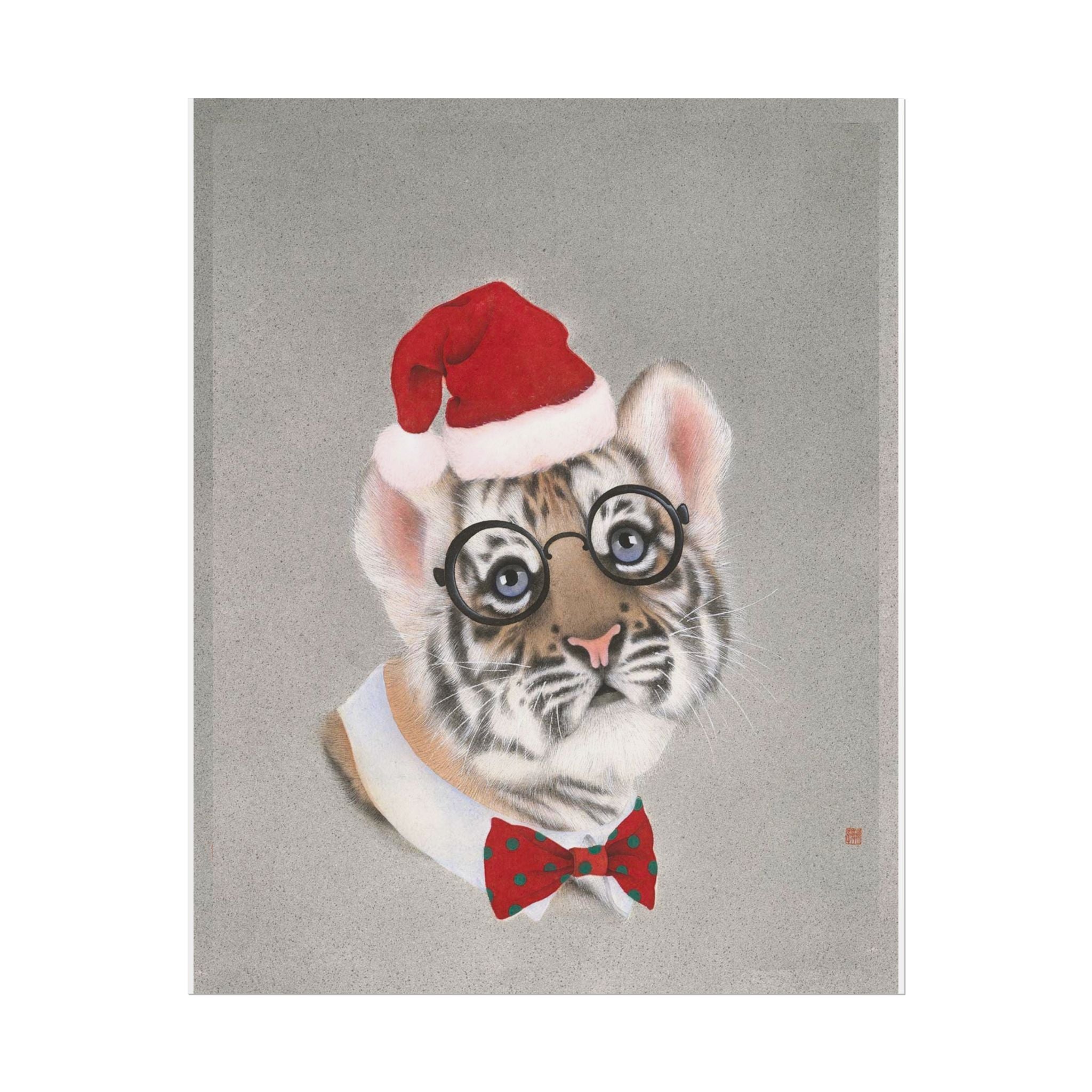 Christmas tiger Art Poster, Cute Animal Decor, Christmas Wall Art, Kids Room Decoration, Gift for Animal Lovers