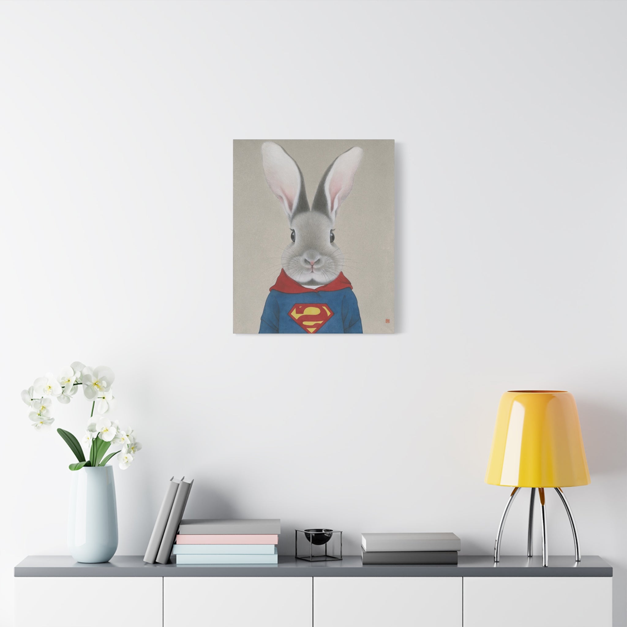 Superman Rabbit Chinese  Contemporary watercolor painting - Canvas Print