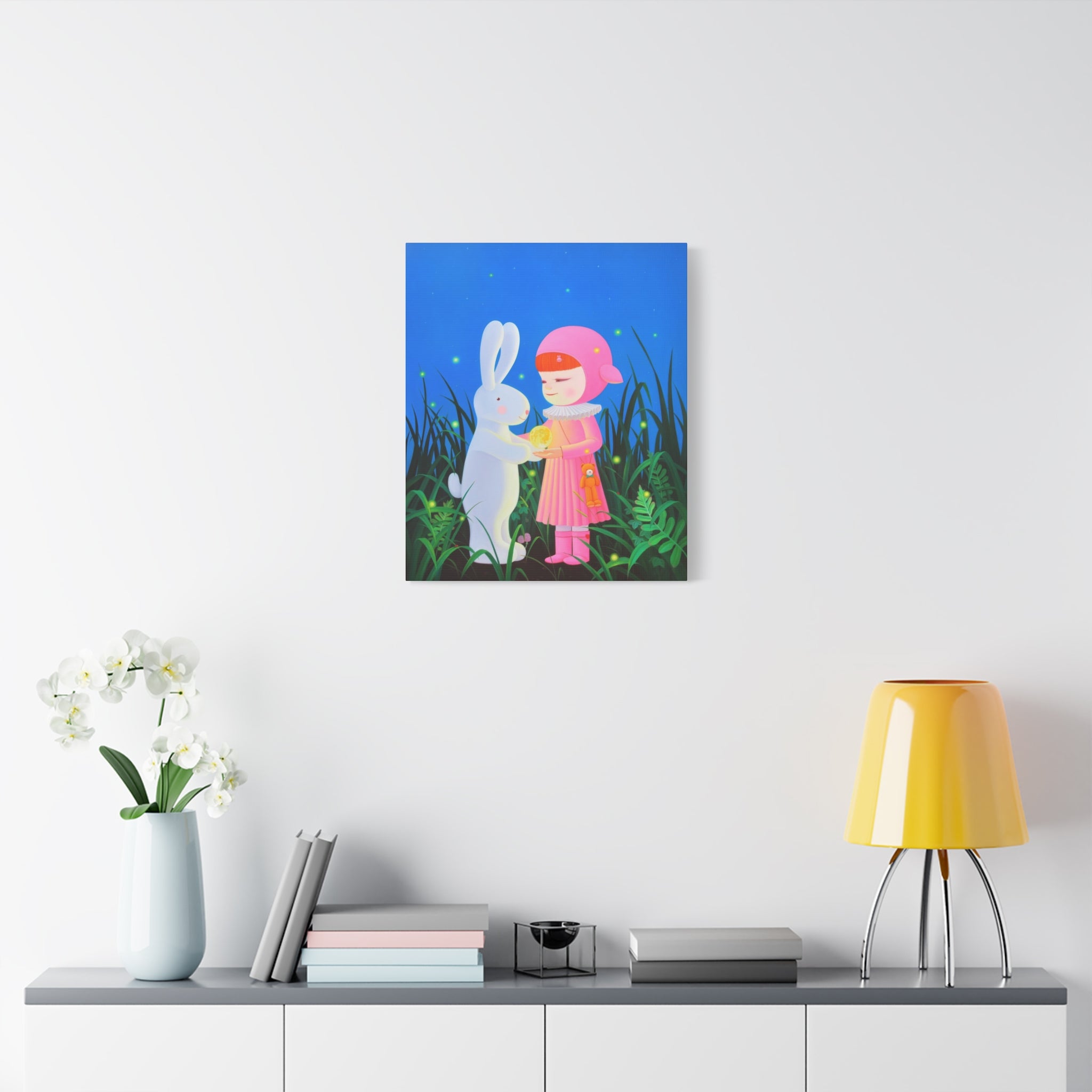 Little Girl, Rabbit & Moon - Chinese Contemporary artist - Canvas Print - Artwork for kids