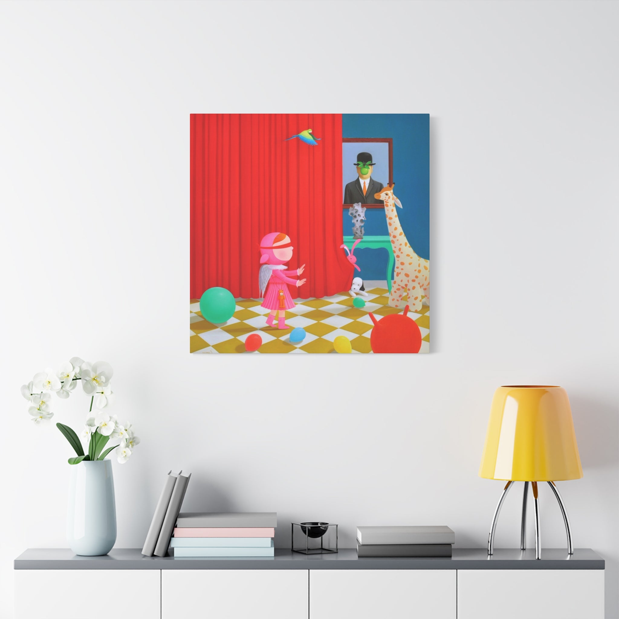 Little Girl with Magritte - Chinese Contemporary artist - Canvas Print - Artwork for kids