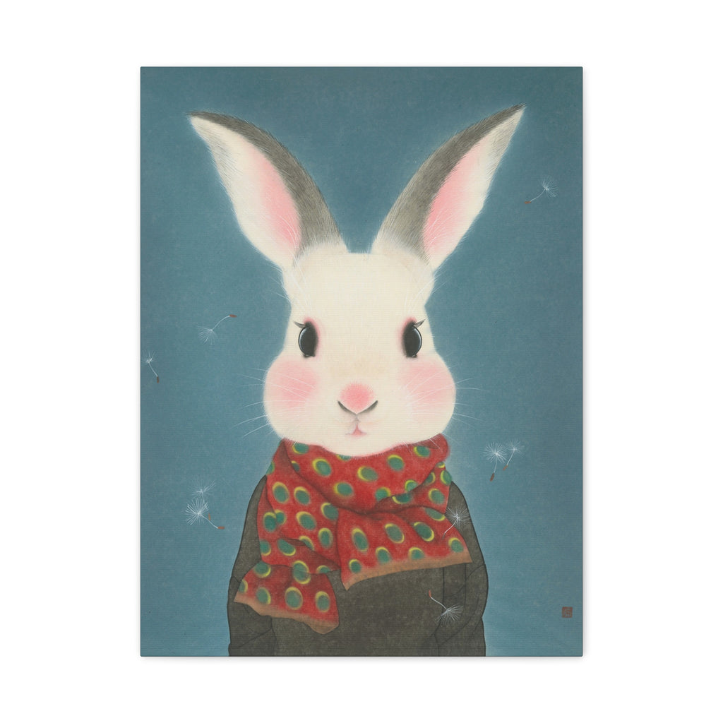 Rabbit with scarf Chinese  Contemporary watercolor painting - Canvas Print