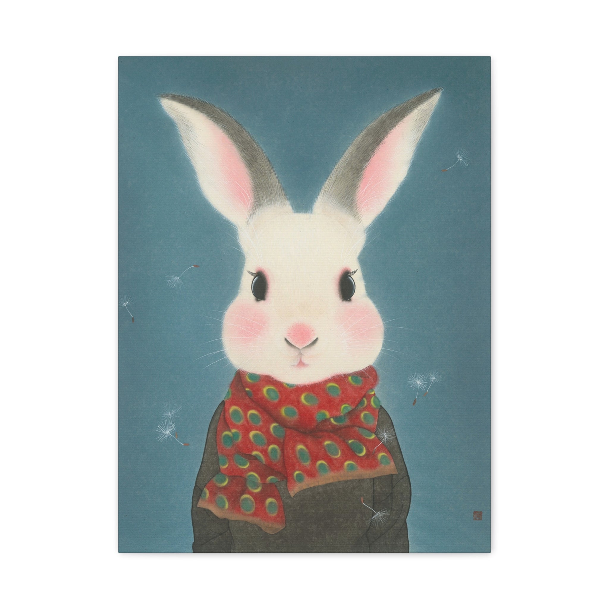 Rabbit with scarf Chinese  Contemporary watercolor painting - Canvas Print