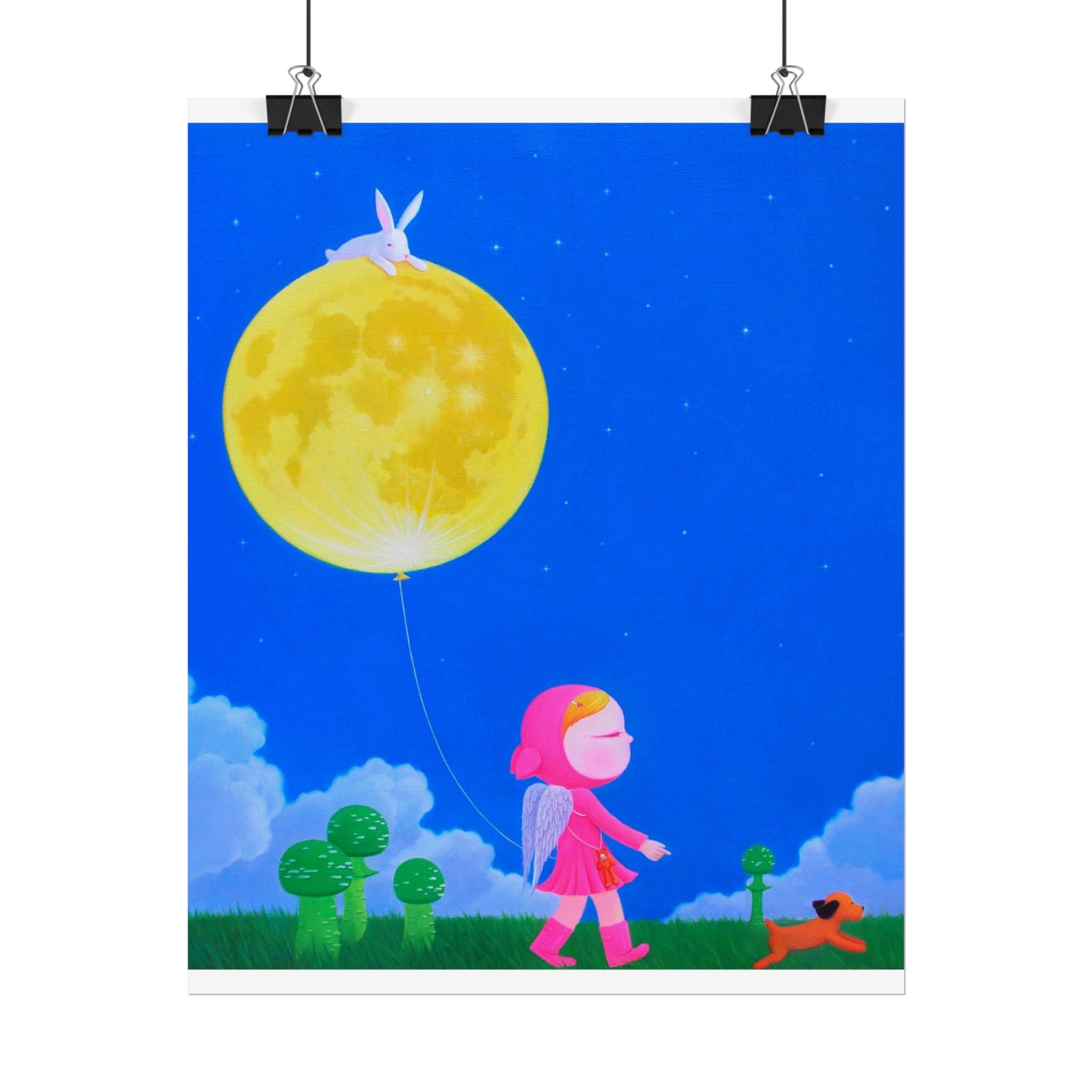 Walking under the moonlight Art Poster,  Chinese Contemporary artist - Canvas Print - Artwork for kids