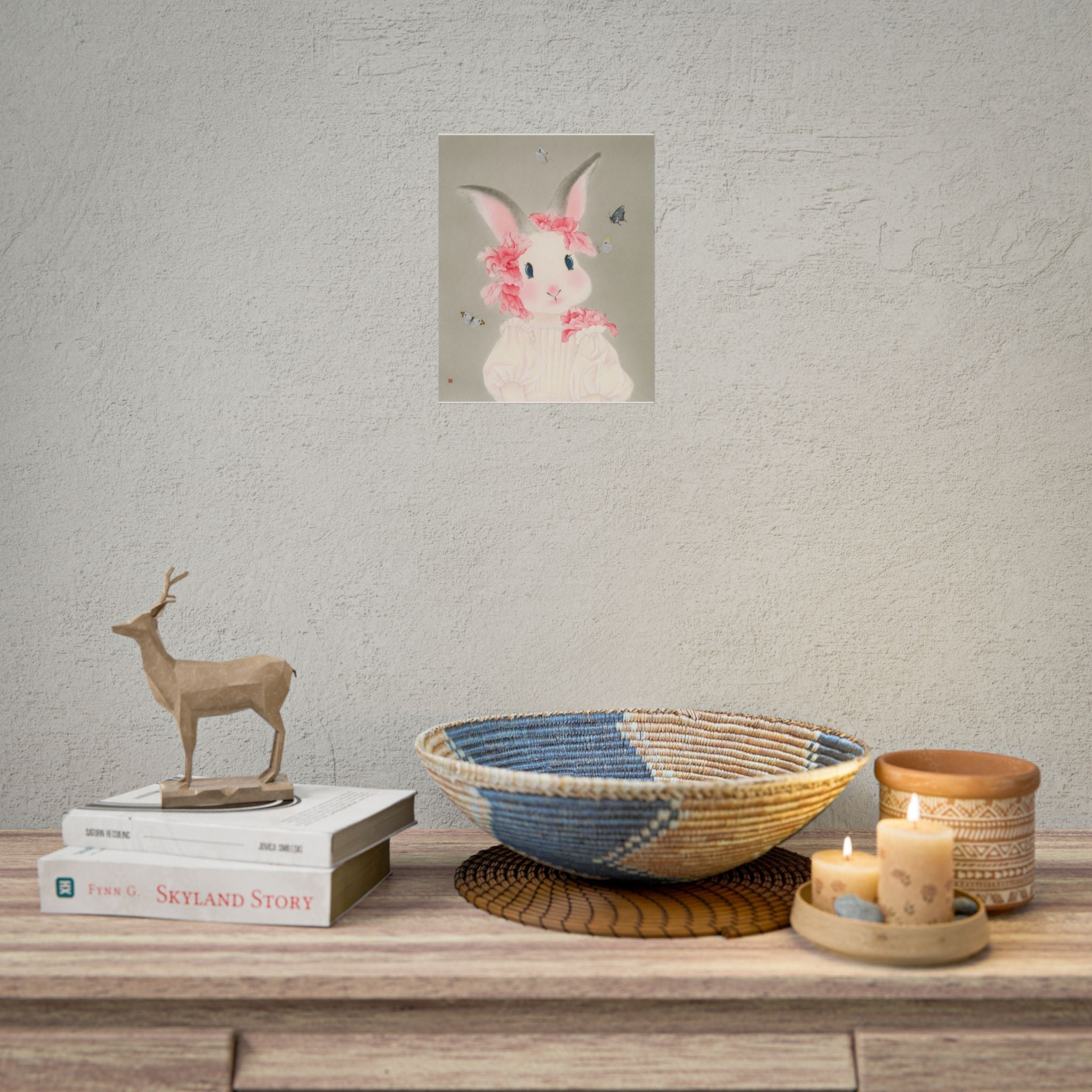 Rabbit with flowers Art Poster, Cute Animal Decor, Christmas Wall Art, Kids Room Decoration, Gift for Animal Lovers