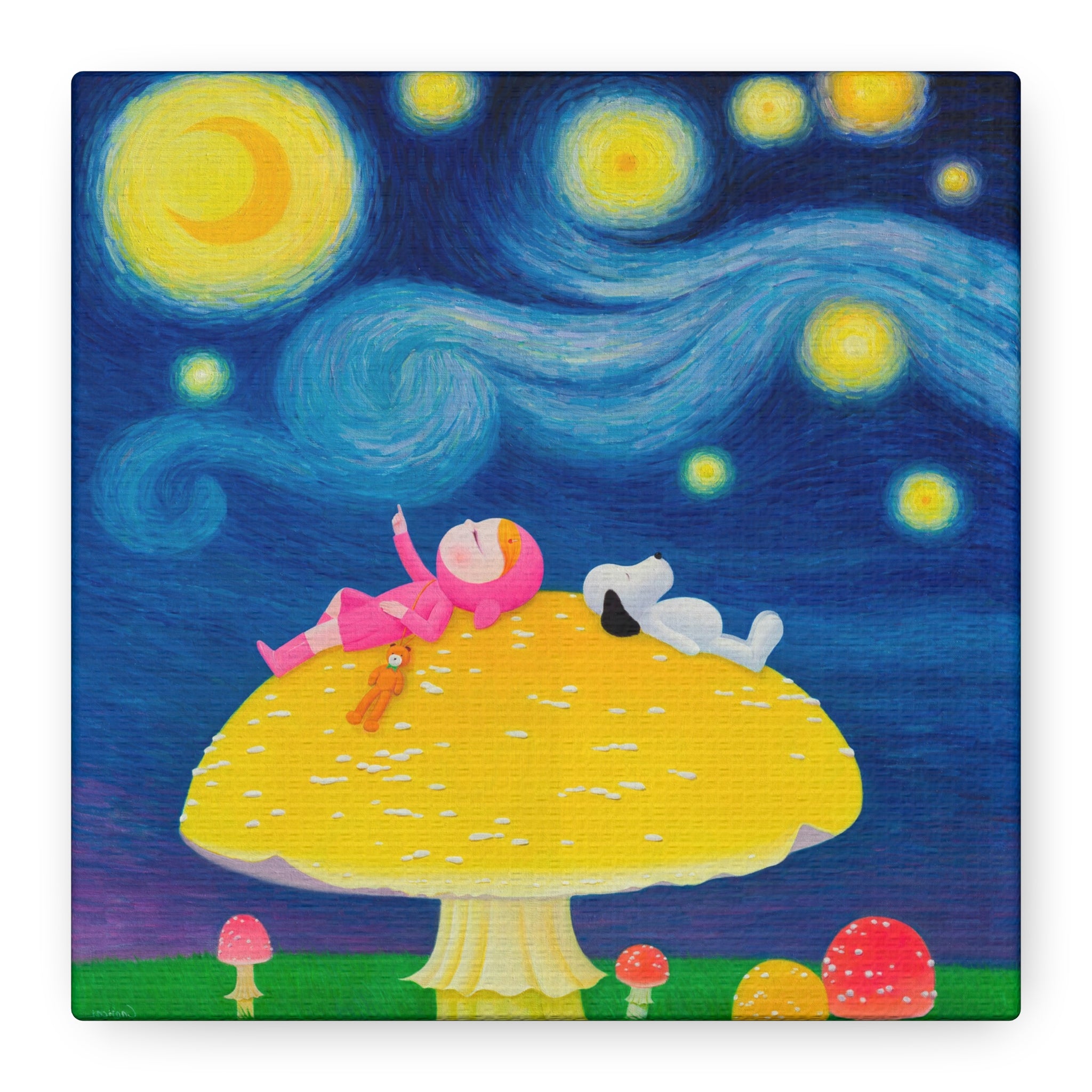 Little Girl with The Starry Night - Chinese Contemporary artist - Canvas Print - Artwork for kids