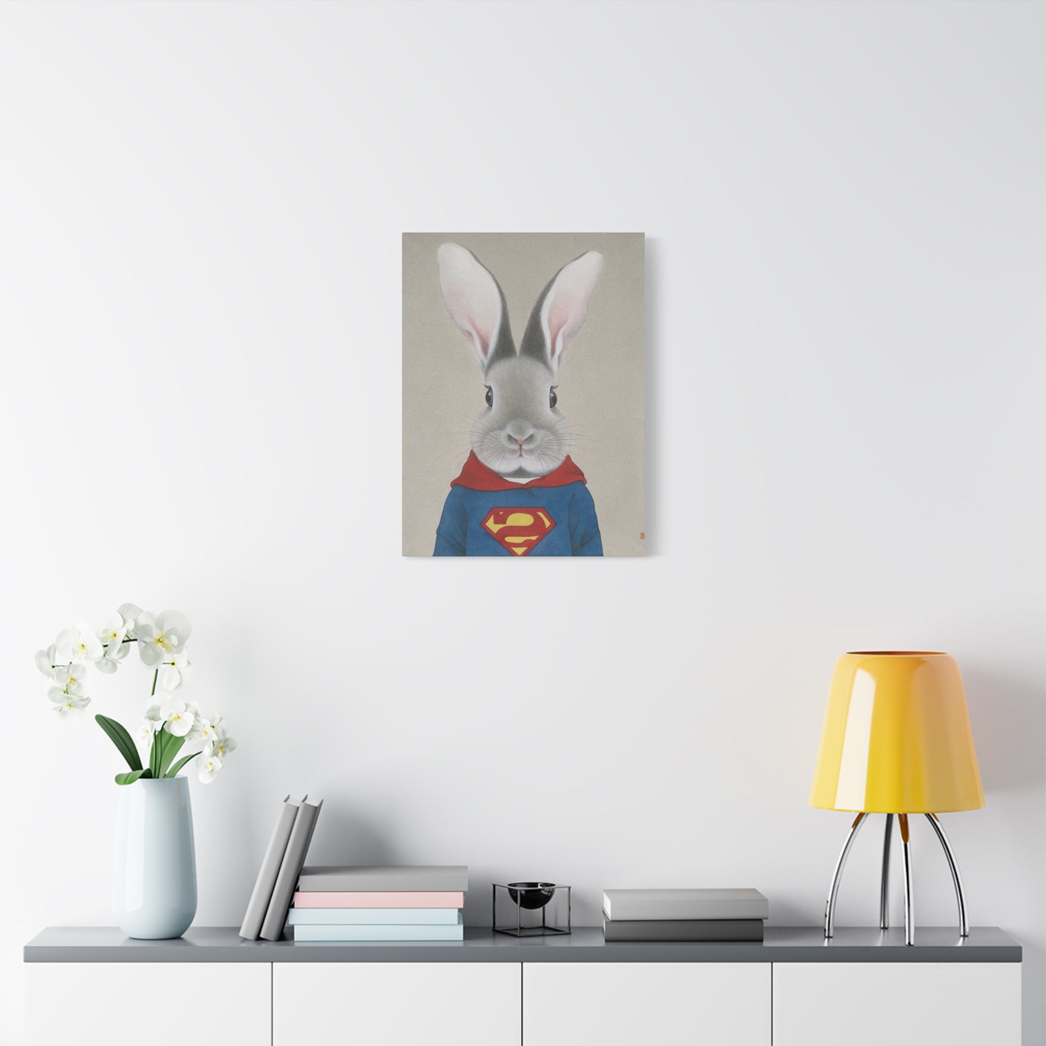 Superman Rabbit Chinese  Contemporary watercolor painting - Canvas Print