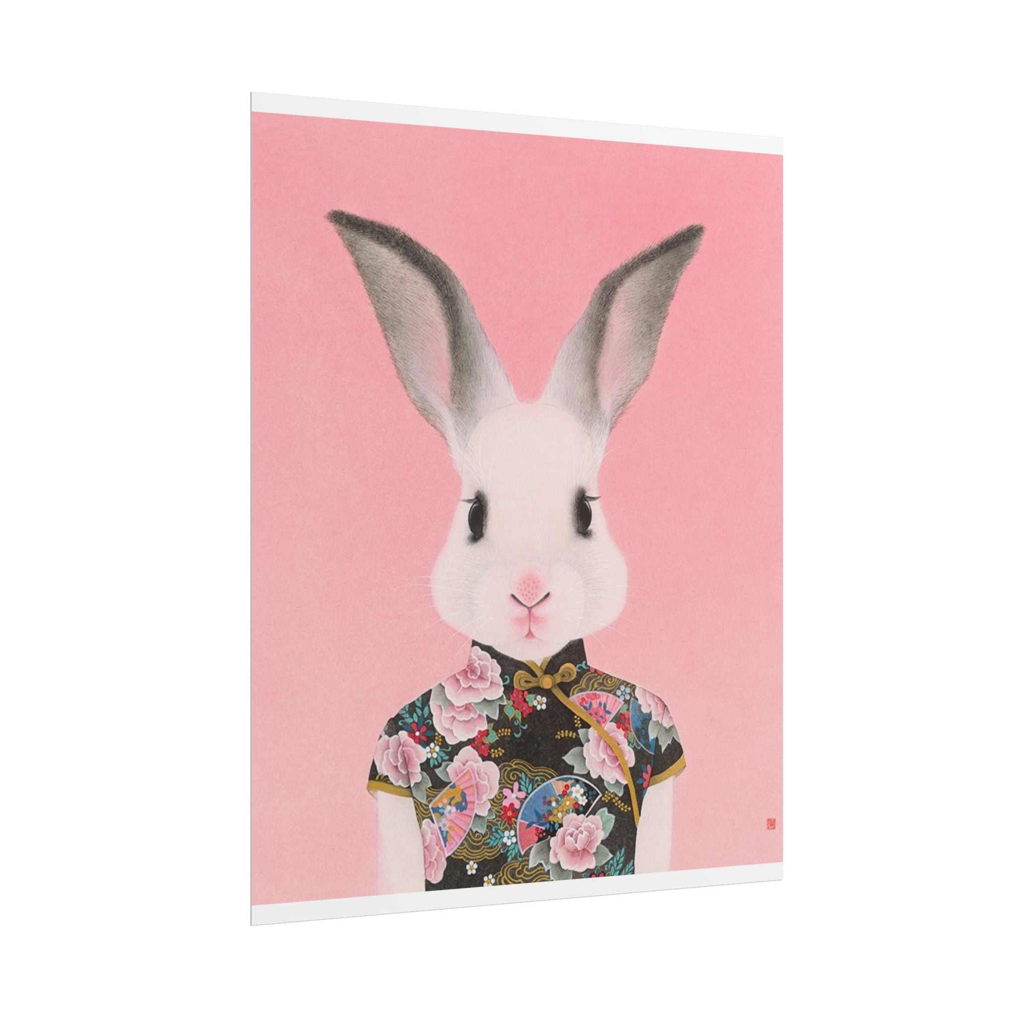 Rabbit in Qipao Art Poster, Cute Animal Decor, Christmas Wall Art, Kids Room Decoration, Gift for Animal Lovers