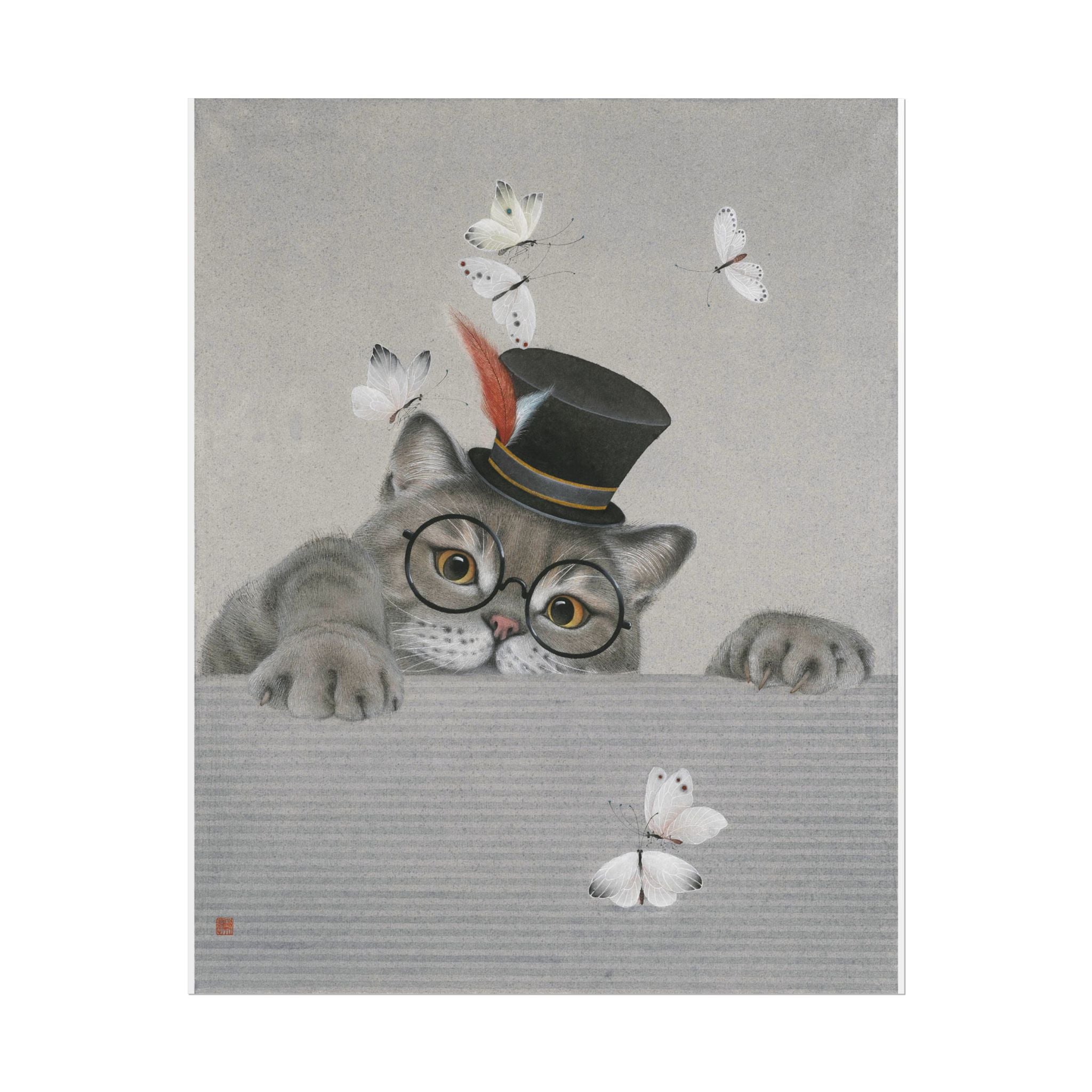 Cat with butterfilies Art Poster, Cute Animal Decor, Christmas Wall Art, Kids Room Decoration, Gift for Animal Lovers