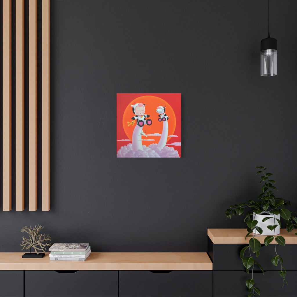 Little Girl with the cow- Chinese Contemporary artist - Canvas Print - Artwork for kids