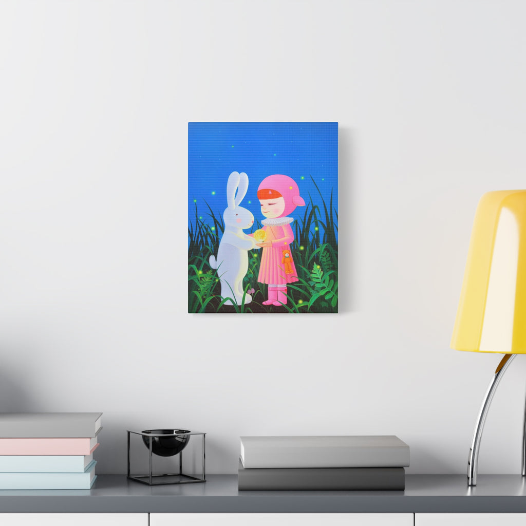 Little Girl, Rabbit & Moon - Chinese Contemporary artist - Canvas Print - Artwork for kids
